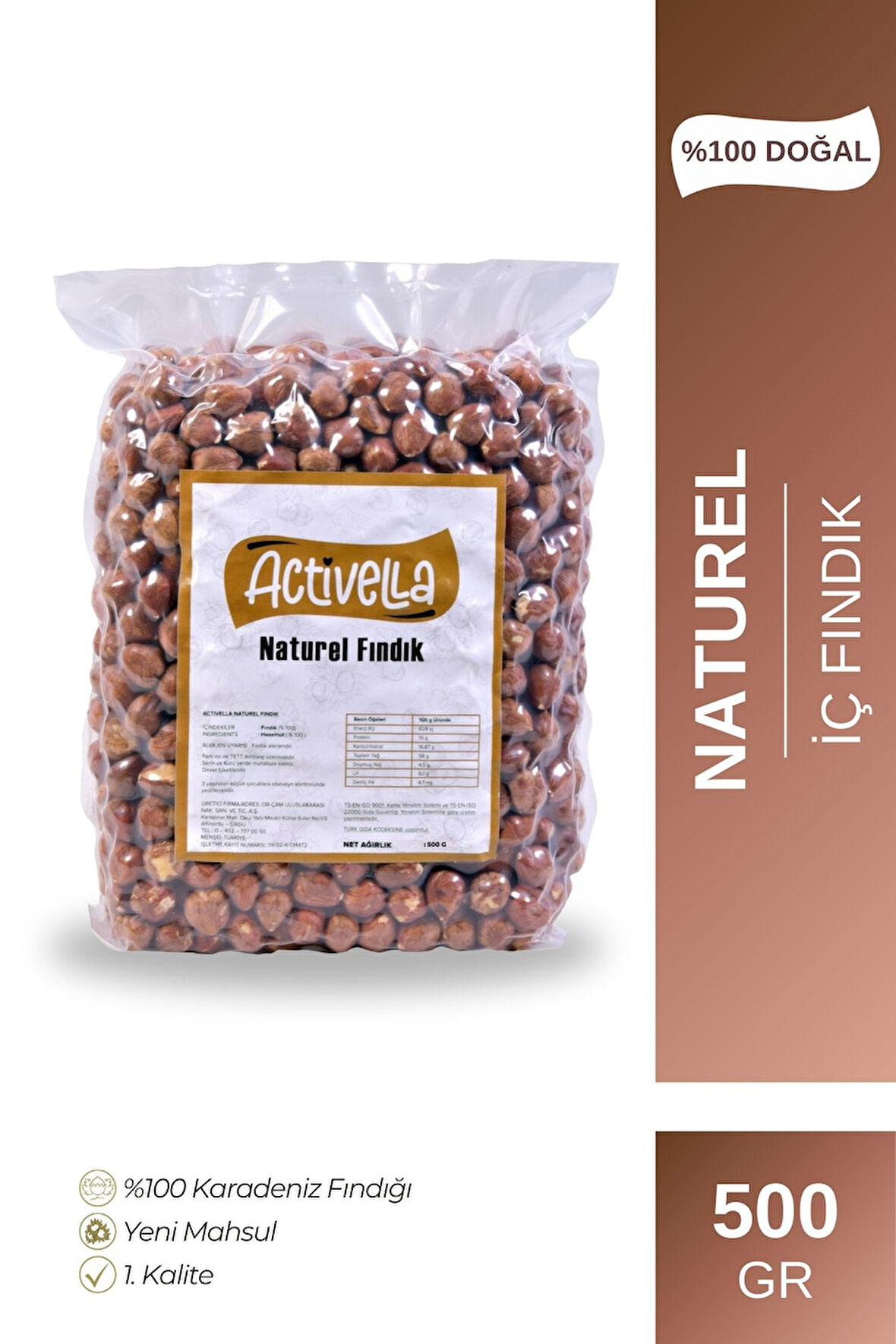 Activella Natürel İç Fındık 500gr