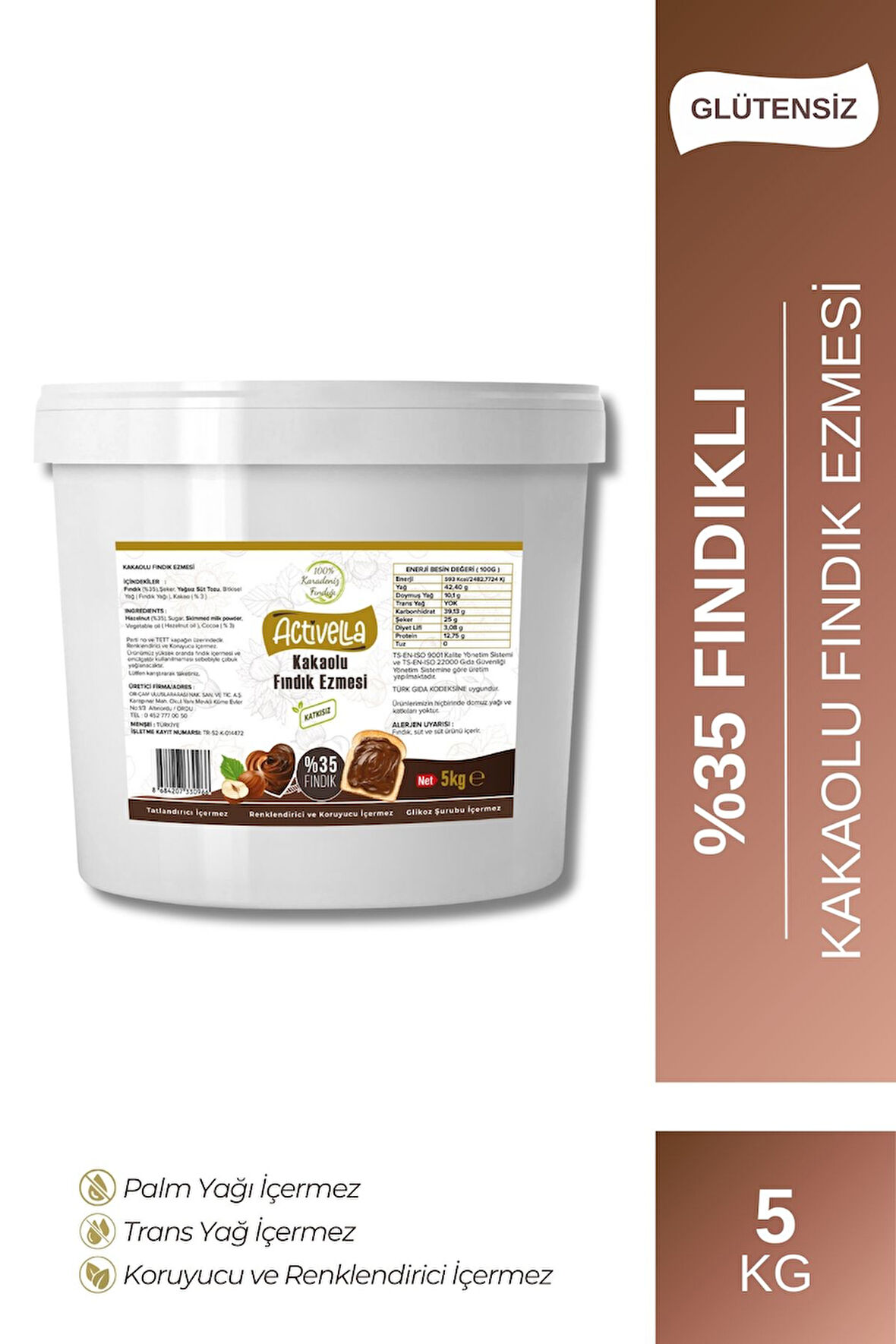 Activella Kakaolu Fındık Ezmesi 5kg %35 Fındıklı