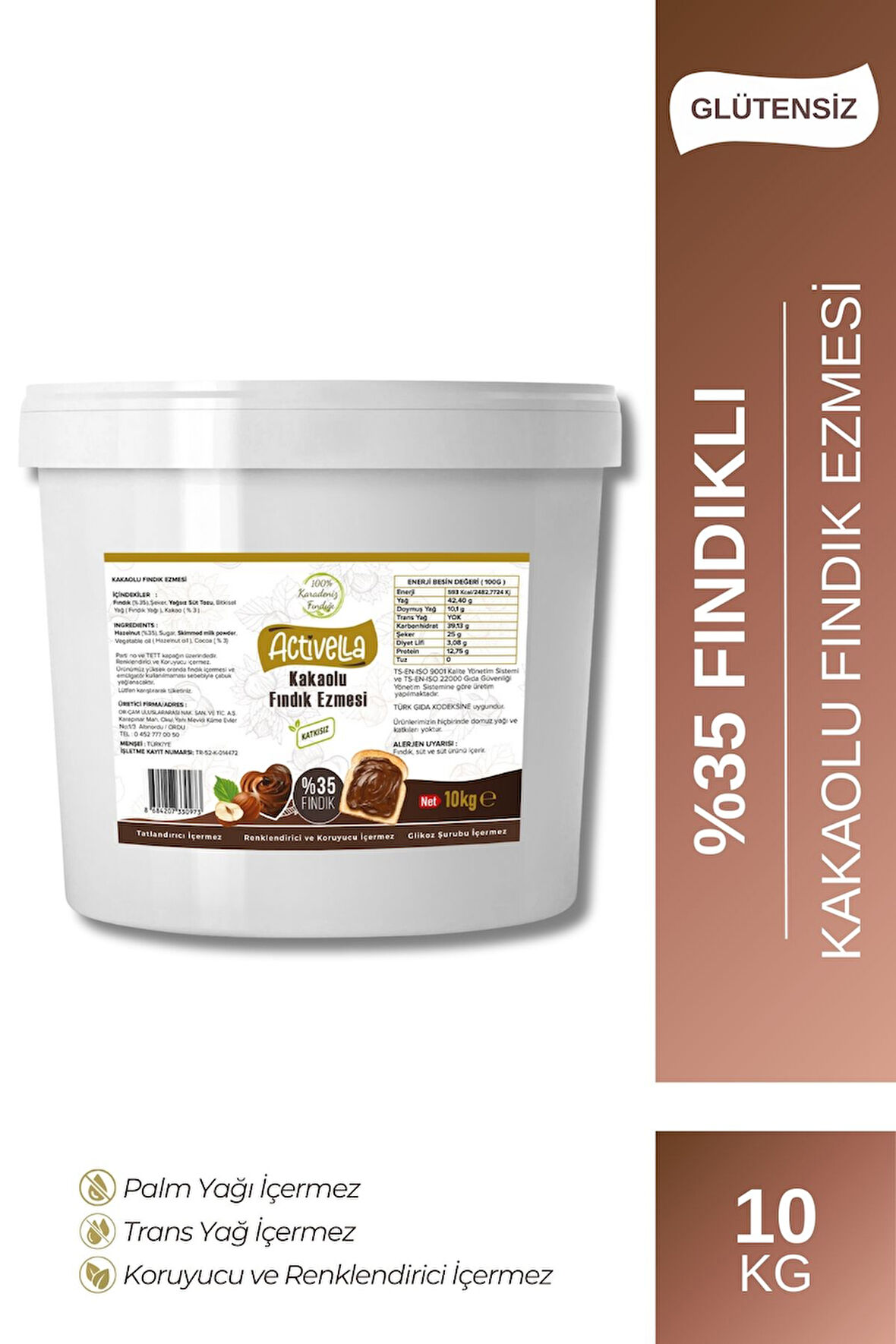 Activella Kakaolu Fındık Ezmesi 10kg %35 Fındıklı