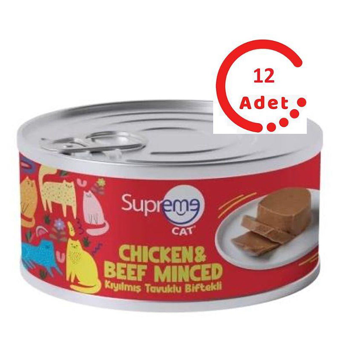 Supreme Cat Kıyılmış Tavuklu ve Biftekli Yaş Kedi Maması 85 Gr x 12 Adet