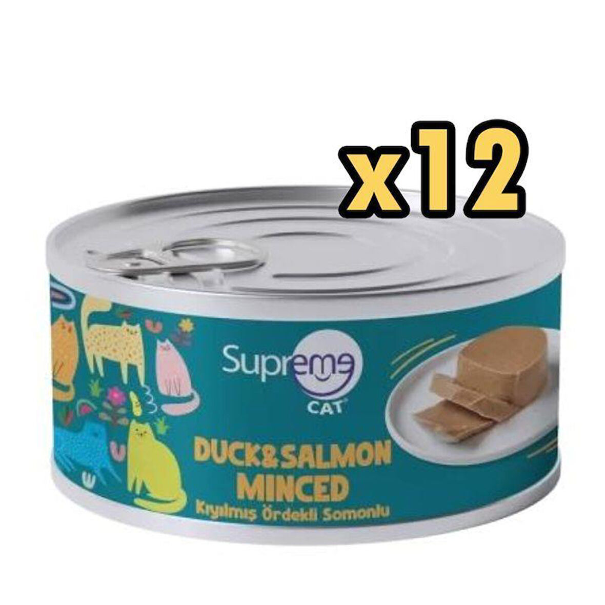 Supreme Cat Kıyılmış Ördekli ve Somonlu Yaş Kedi Maması 85 Gr x 12 Adet 