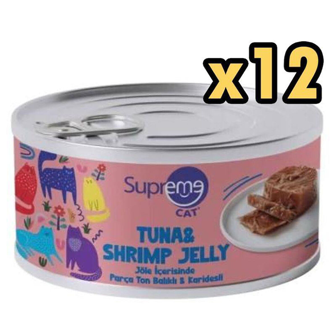 Supreme Cat Parça Etli Ton Balıklı ve Karidesli Yaş Kedi Maması 85 Gr x 12 Adet