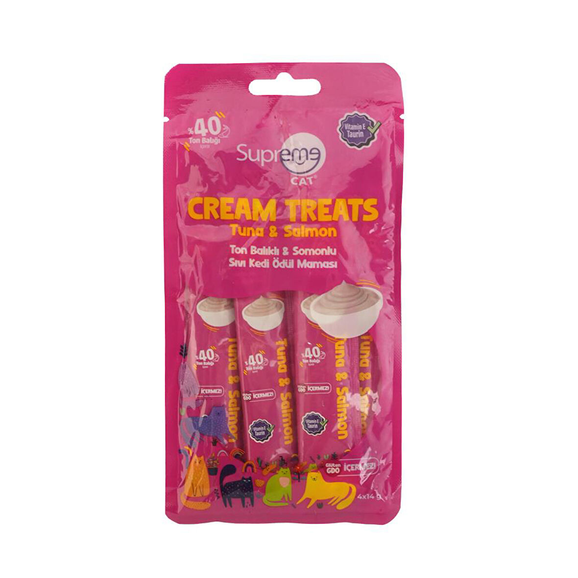Supreme Cat Sıvı Kedi Ödül Maması Ton Balıklı & Somonlu 4x14 Gr