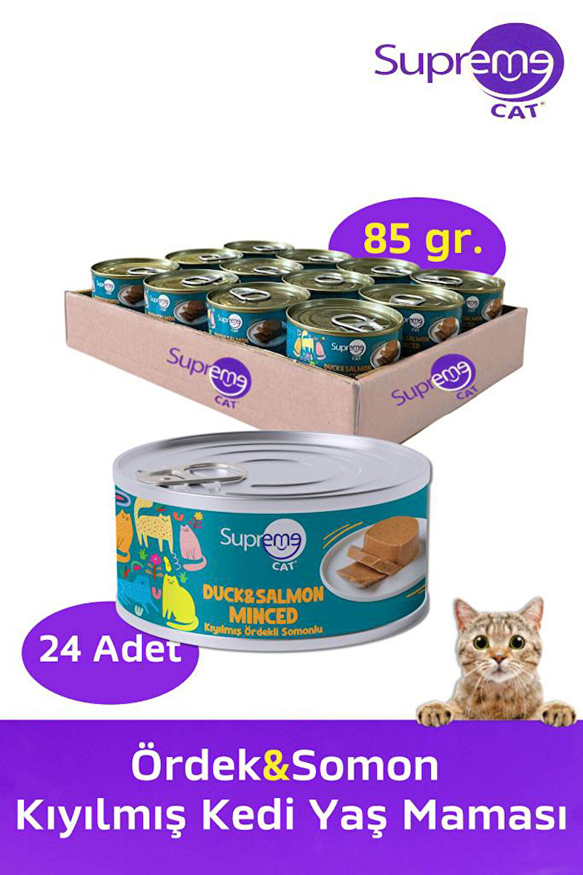 Supreme Cat Ördek & Somon Kıyılmış Konserve  Kedi Yaş Maması 85 gr