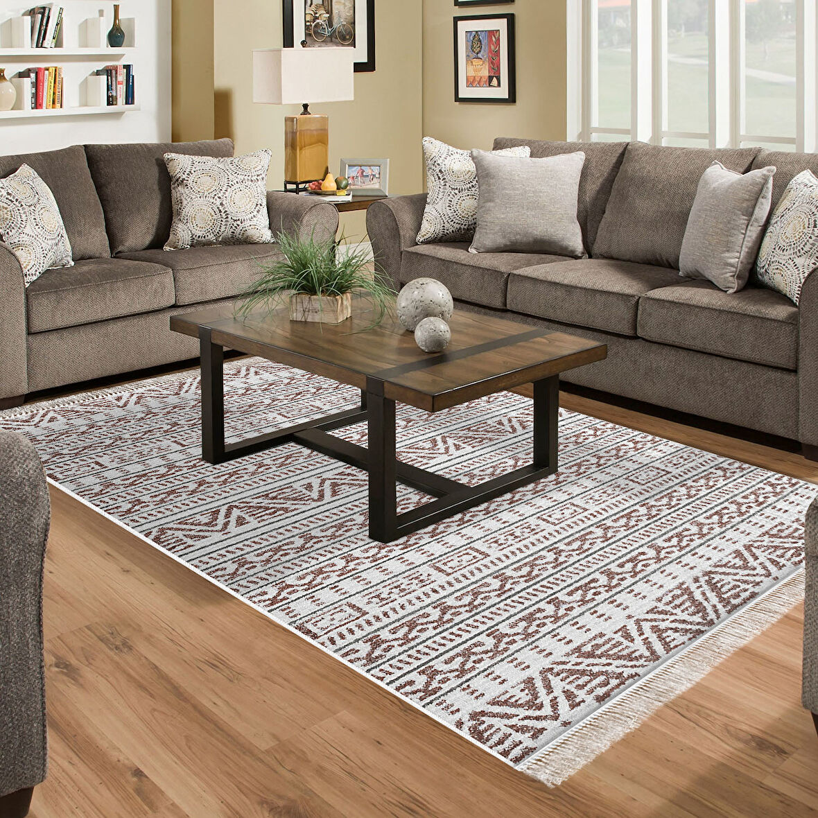 Dekoreko Kaymaz Taban Djt Salon Halısı Star Pamuk Saçaklı İskandinav F5082