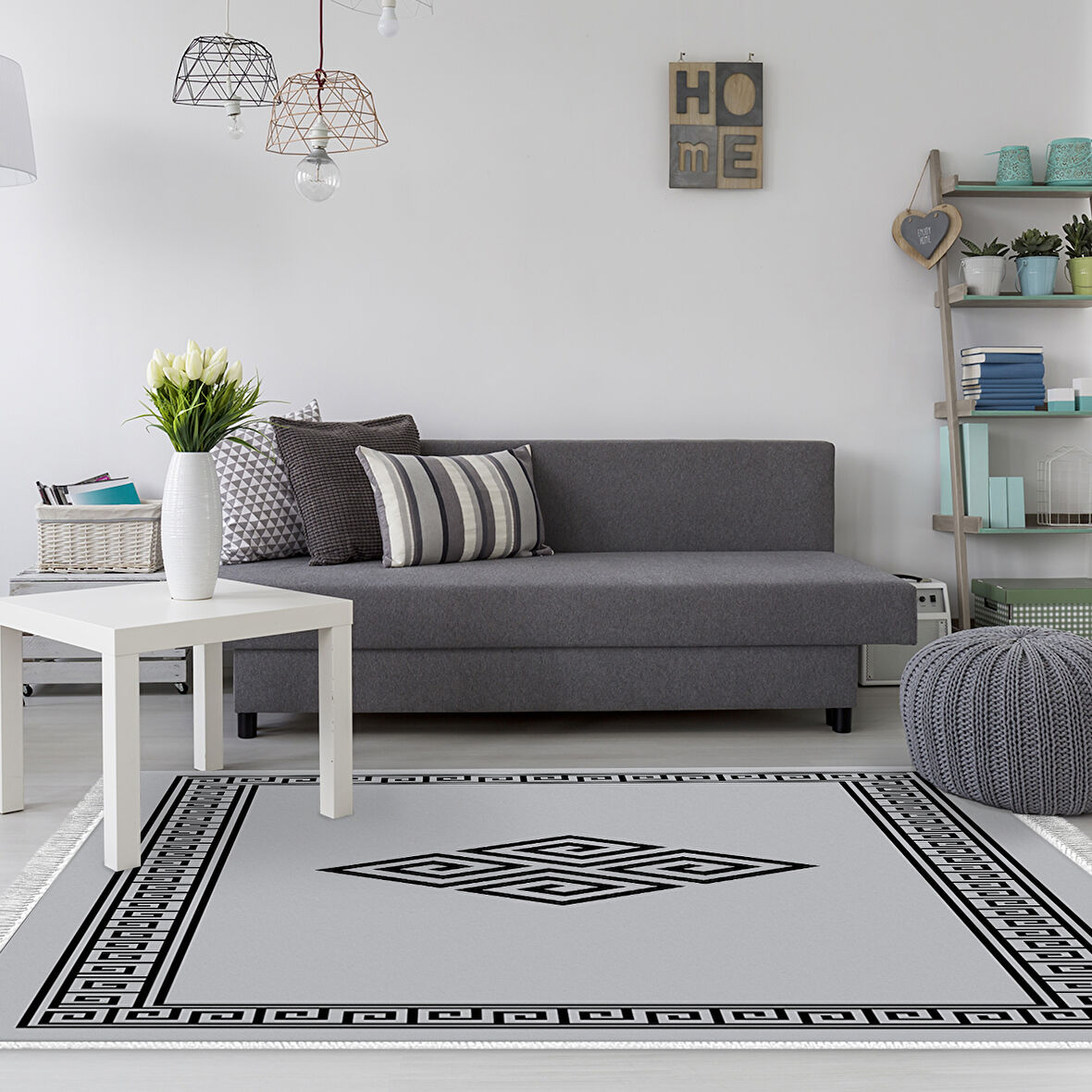 Dekoreko Kaymaz Taban Djt Salon Halısı Yıldız Deri Saçaklı Modern 656M