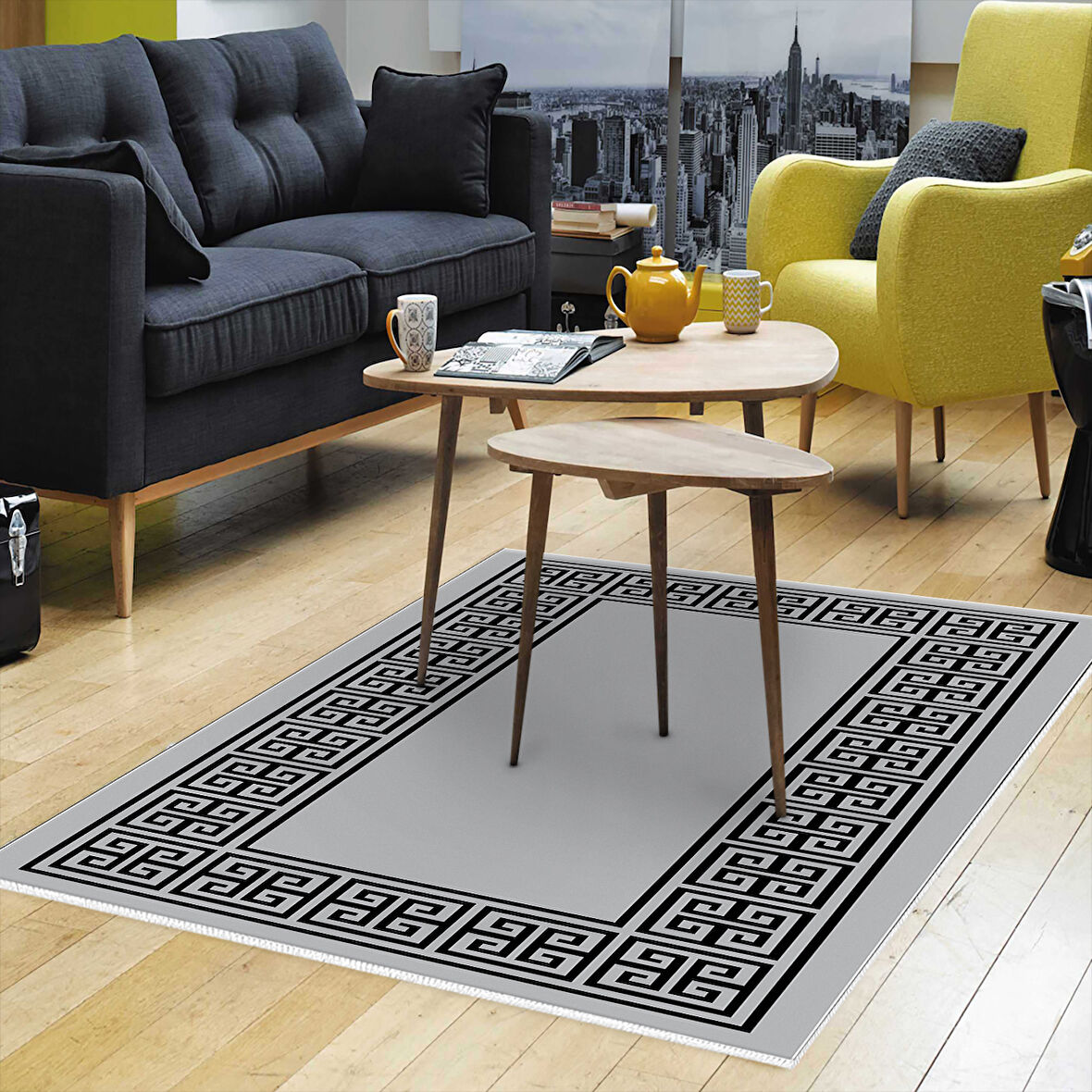 Dekoreko Kaymaz Taban Djt Salon Halısı Star Pamuk Modern 608M