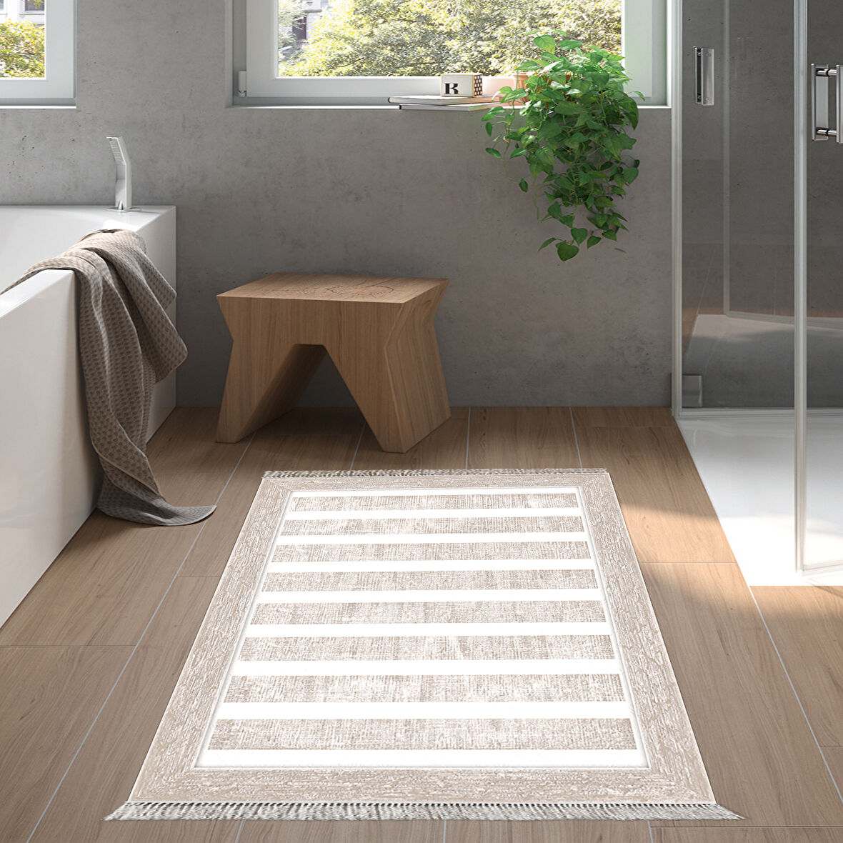 Dekoreko Kaymaz Taban Djt Banyo Halısı Trend Saçaklı Modern 1545