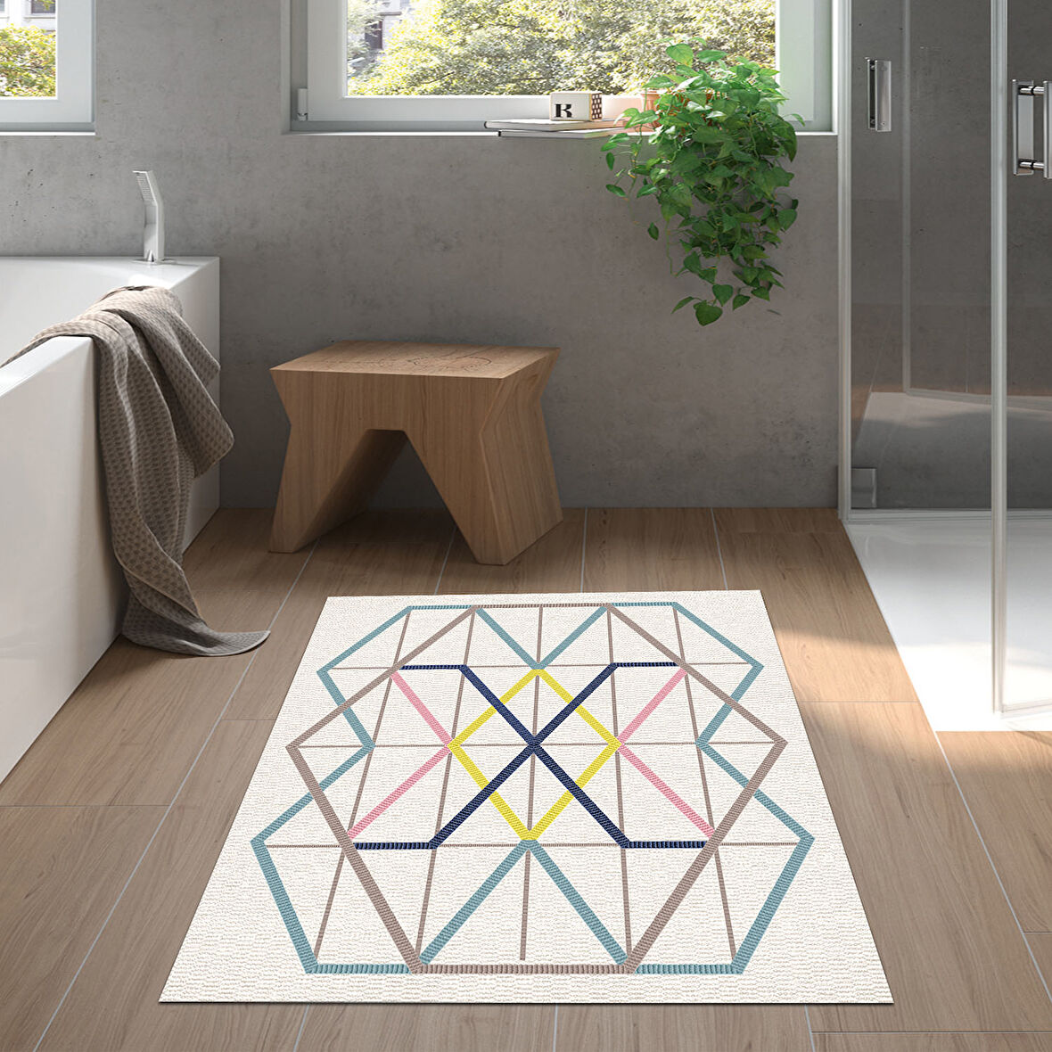 Dekoreko Kaymaz Taban Djt Banyo Halısı Yıldız Deri Modern P1525