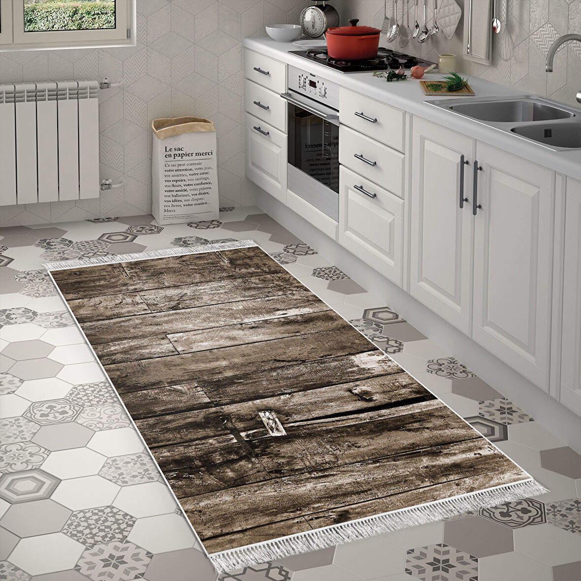 Dekoreko Kaymaz Taban Djt Mutfak Halısı Trend Saçaklı Modern Mu136