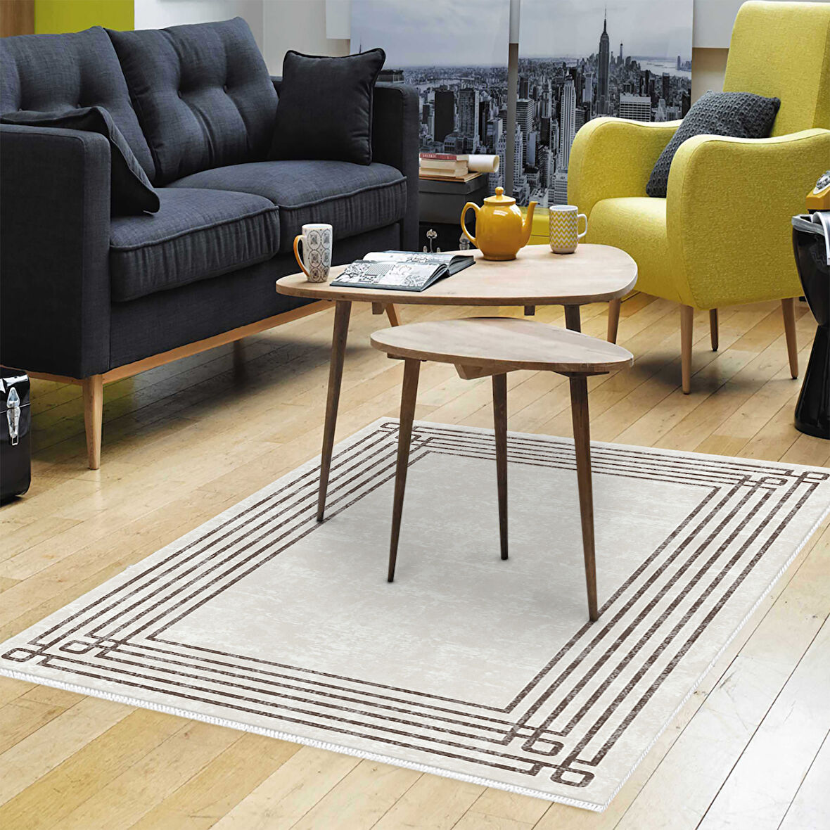 Dekoreko Kaymaz Taban Djt Salon Halısı Yıldız Deri Modern M5142