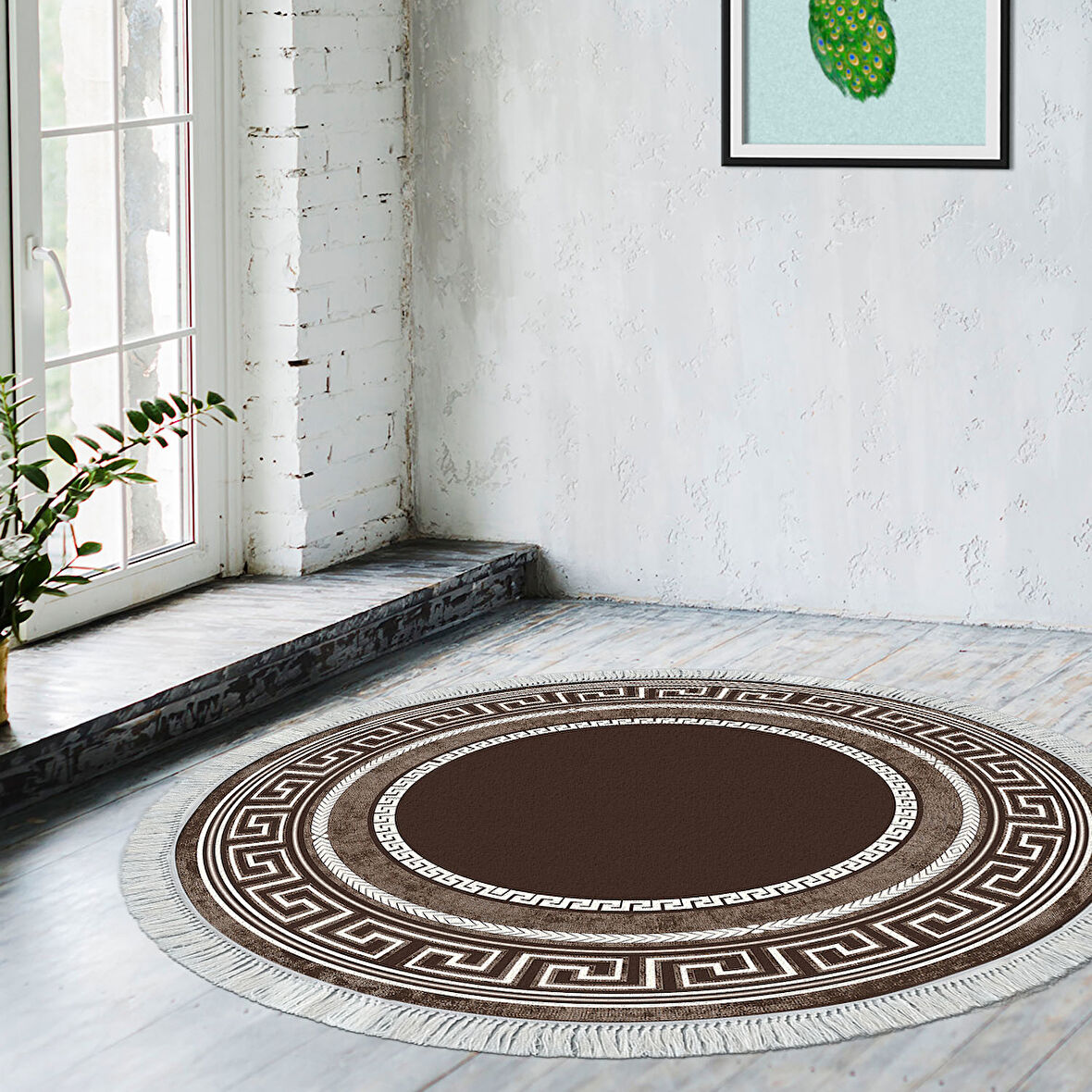 Dekoreko Kaymaz Taban Djt Salon Halısı Star Pamuk Saçaklı Yuvarlak Modern 651M