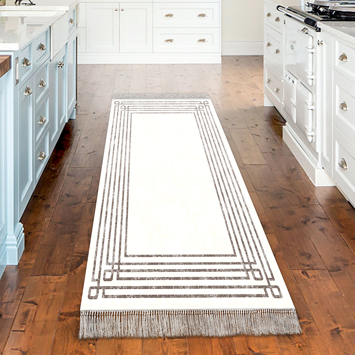 Dekoreko Kaymaz Taban Djt Mutfak Halısı Star Pamuk Saçaklı Modern M5142