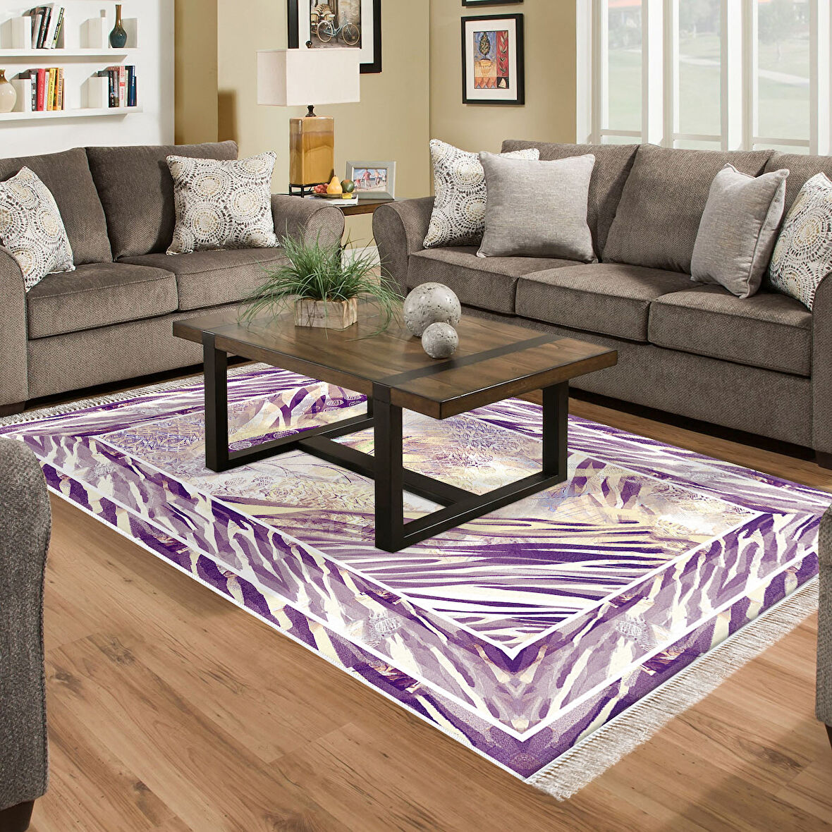 Dekoreko Kaymaz Taban Djt Salon Halısı Star Pamuk Saçaklı Modern 728