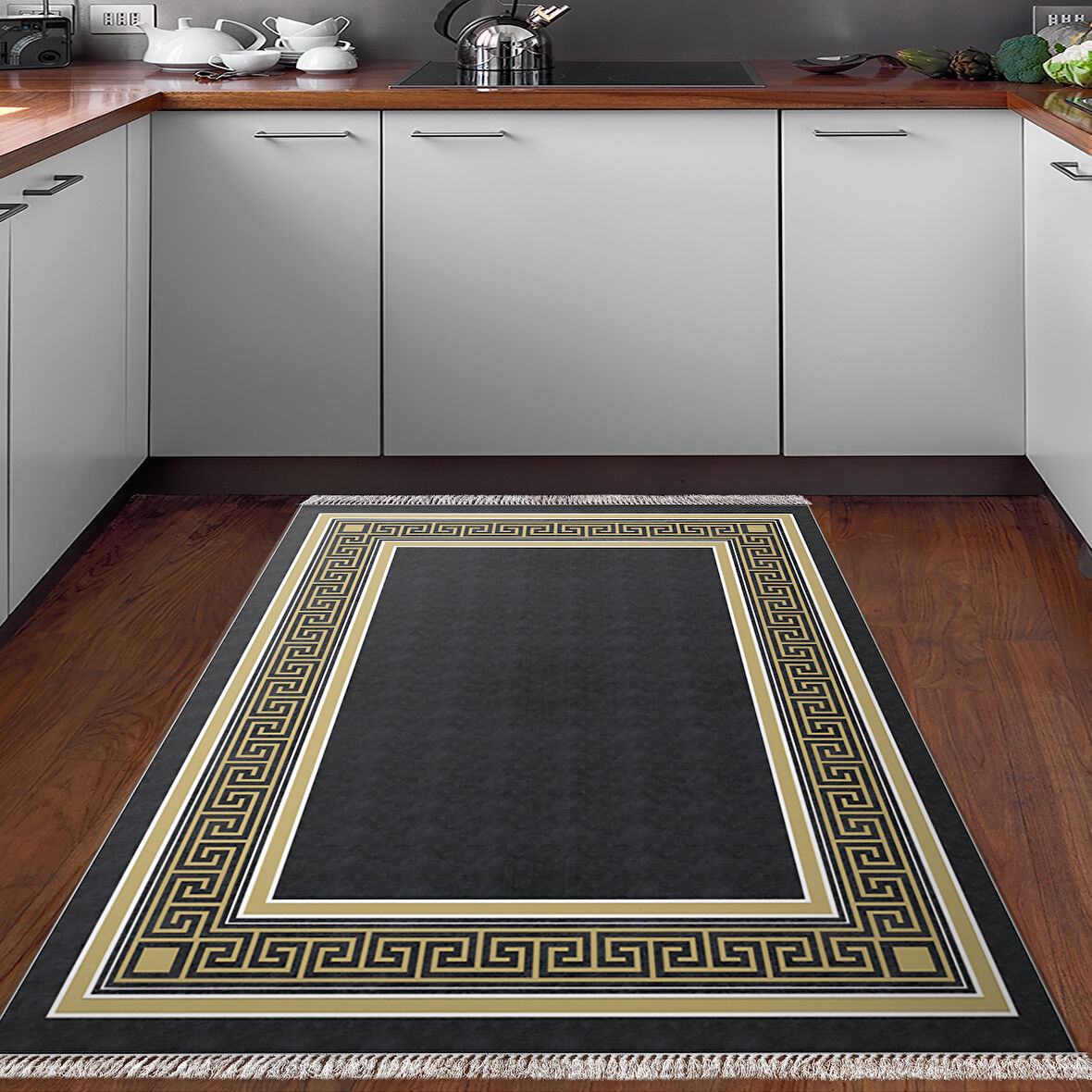 Dekoreko Kaymaz Taban Djt Mutfak Halısı Star Pamuk Saçaklı Modern M5140