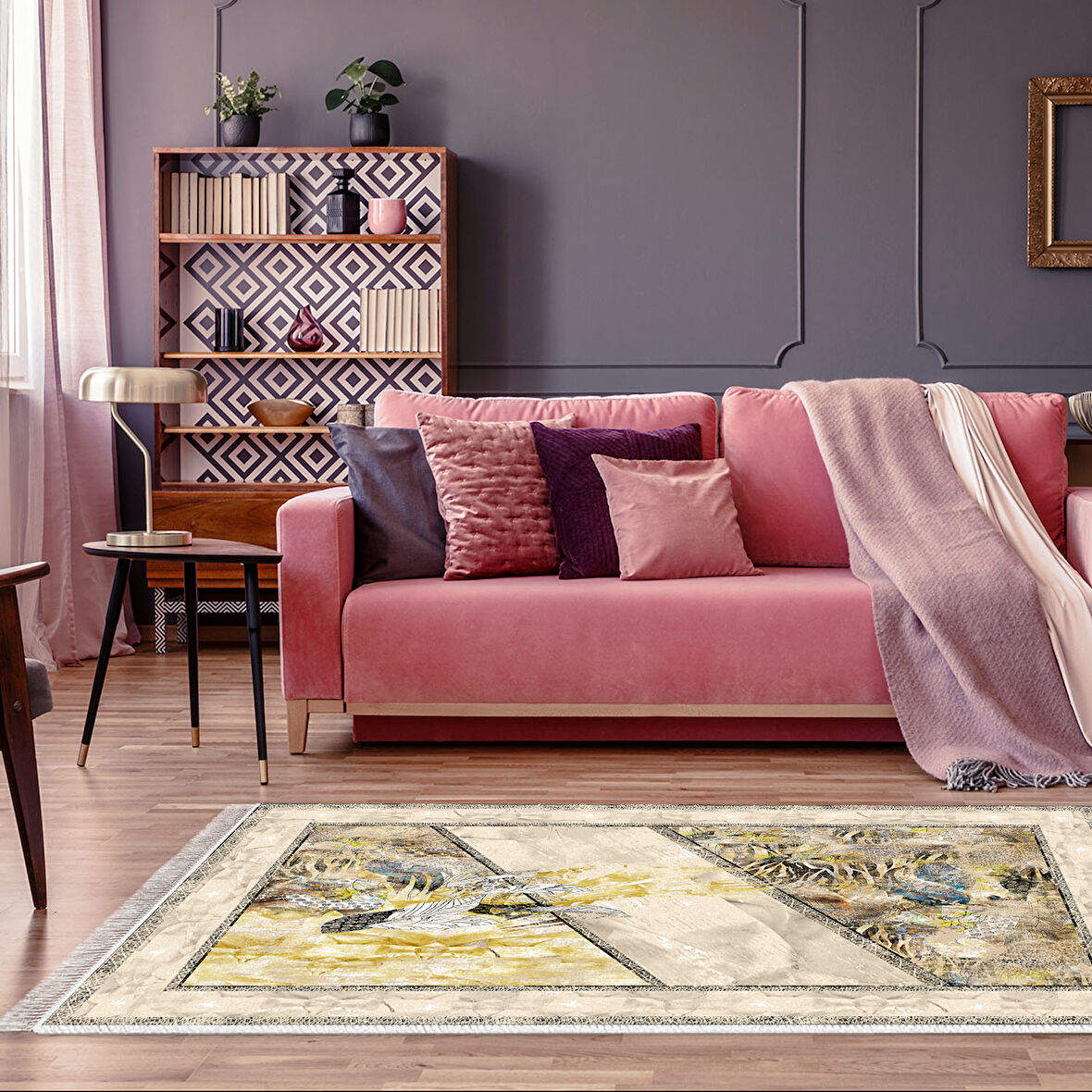 Dekoreko Kaymaz Taban Djt Salon Halısı Yıldız Deri Saçaklı Modern 729
