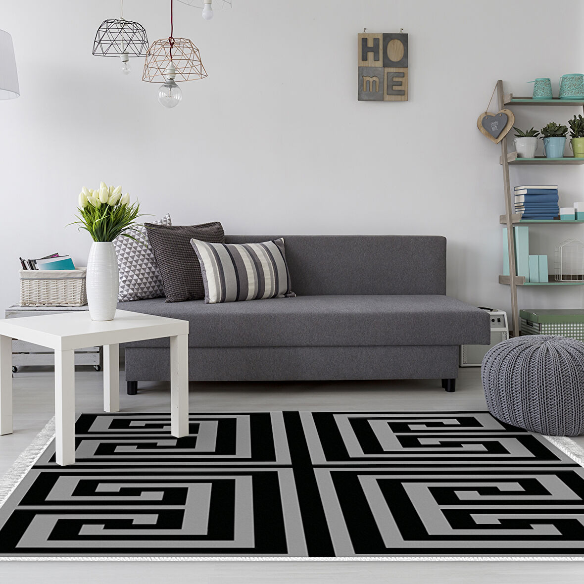 Dekoreko Kaymaz Taban Djt Salon Halısı Star Pamuk Saçaklı Modern 658M