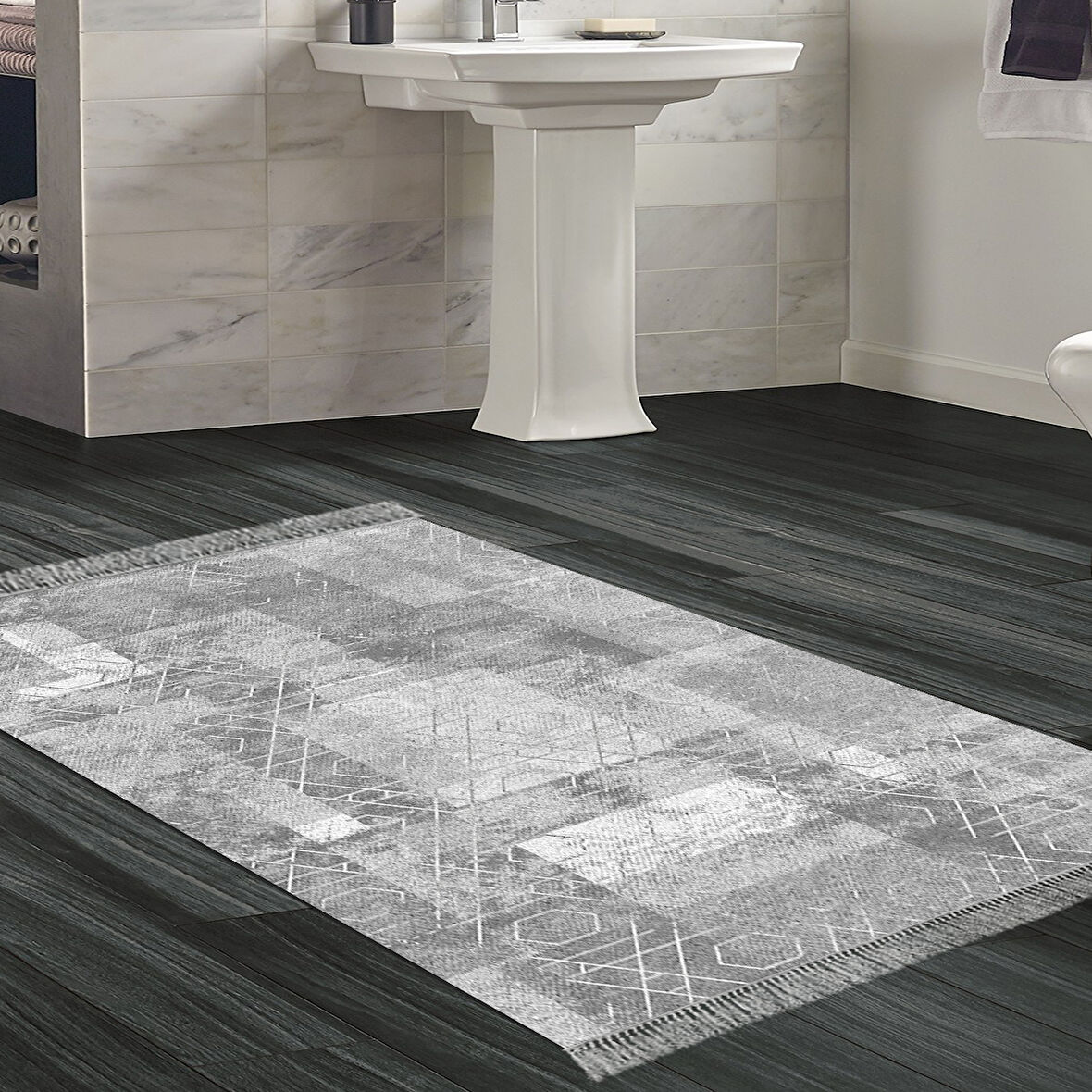 Dekoreko Kaymaz Taban Djt Banyo Halısı Trend Saçaklı İskandinav F5132