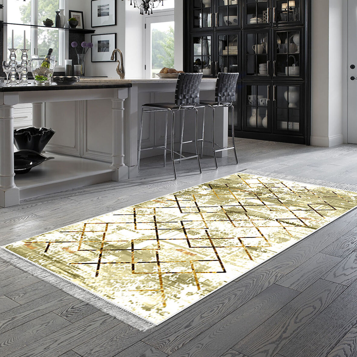 Dekoreko Kaymaz Taban Djt Mutfak Halısı Star Pamuk Saçaklı Modern M5026