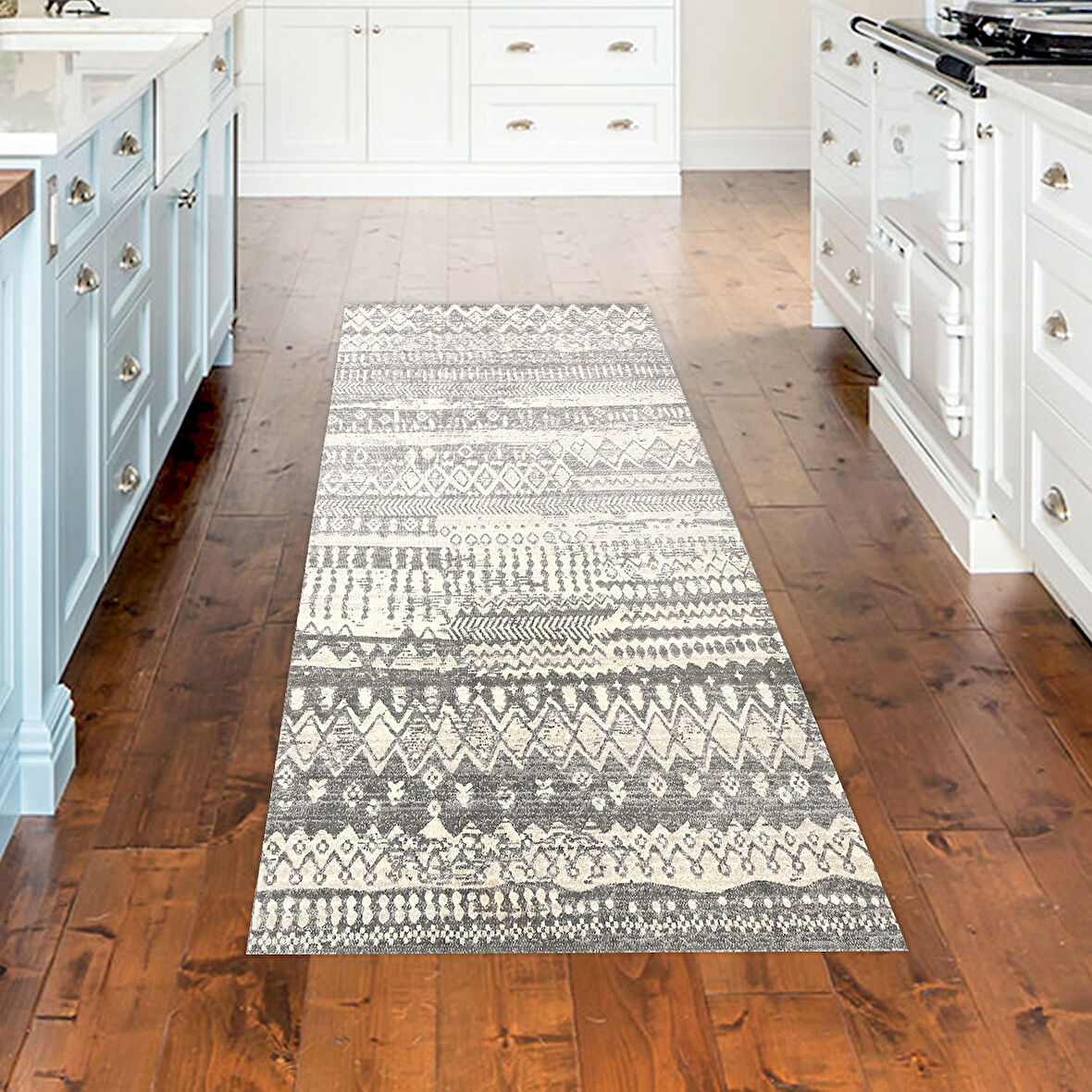 Dekoreko Kaymaz Taban Djt Mutfak Halısı Yıldız Deri İskandinav F5080 Silver