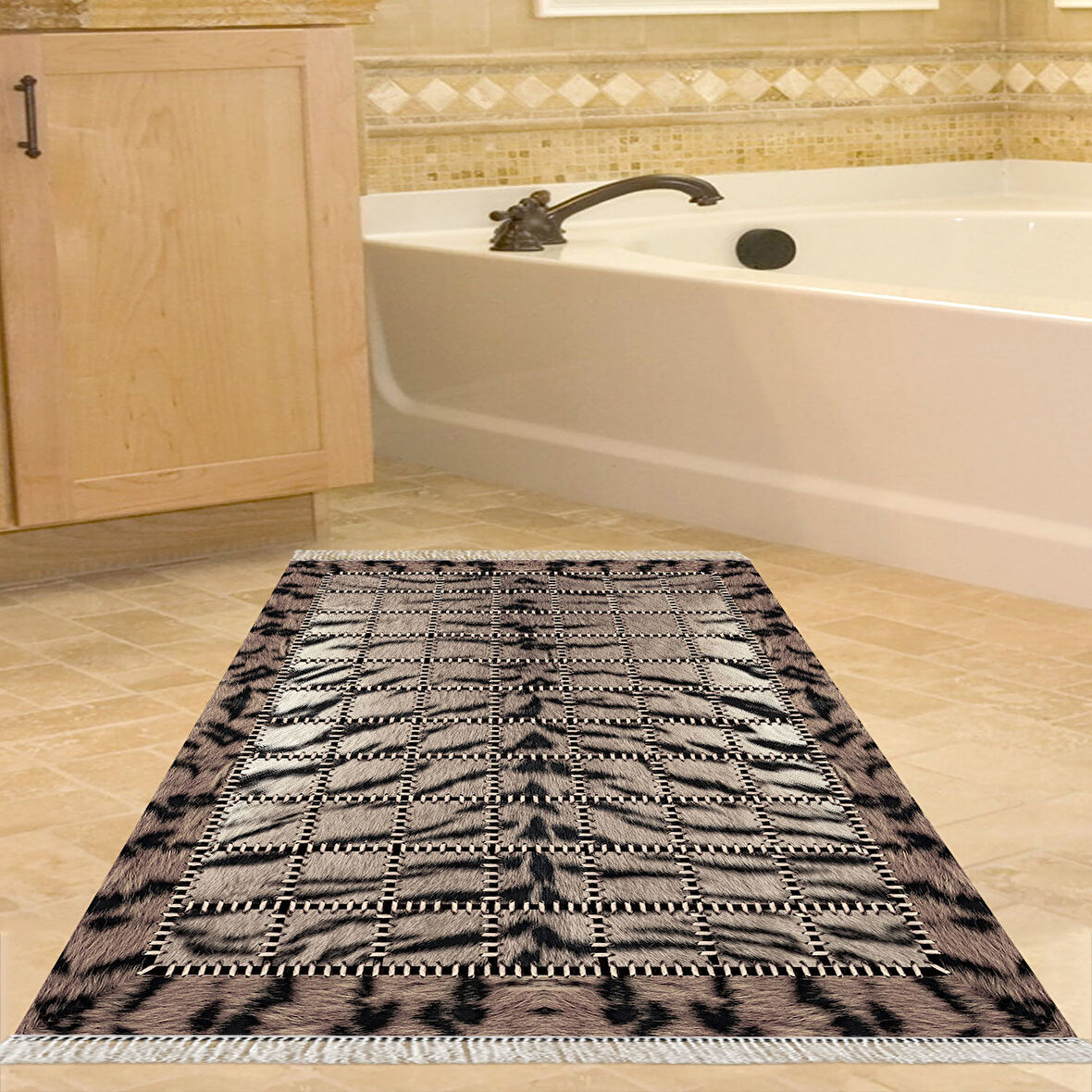 Dekoreko Kaymaz Taban Djt Banyo Halısı Trend Saçaklı Modern 1906