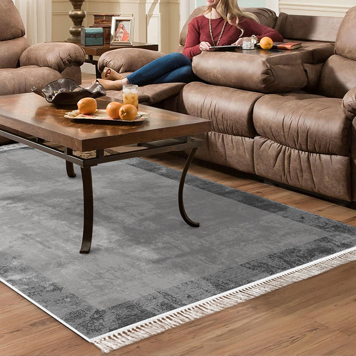 Dekoreko Kaymaz Taban Djt Salon Halısı Yıldız Deri Saçaklı Modern 1921