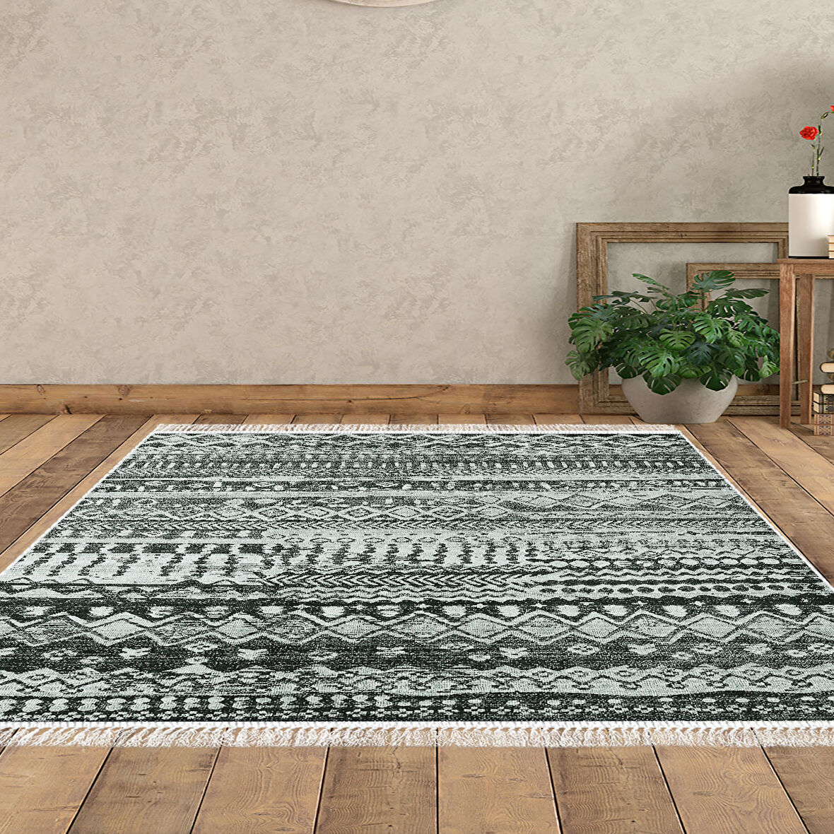 Dekoreko Kaymaz Taban Djt Salon Halısı Trend Saçaklı İskandinav F5080