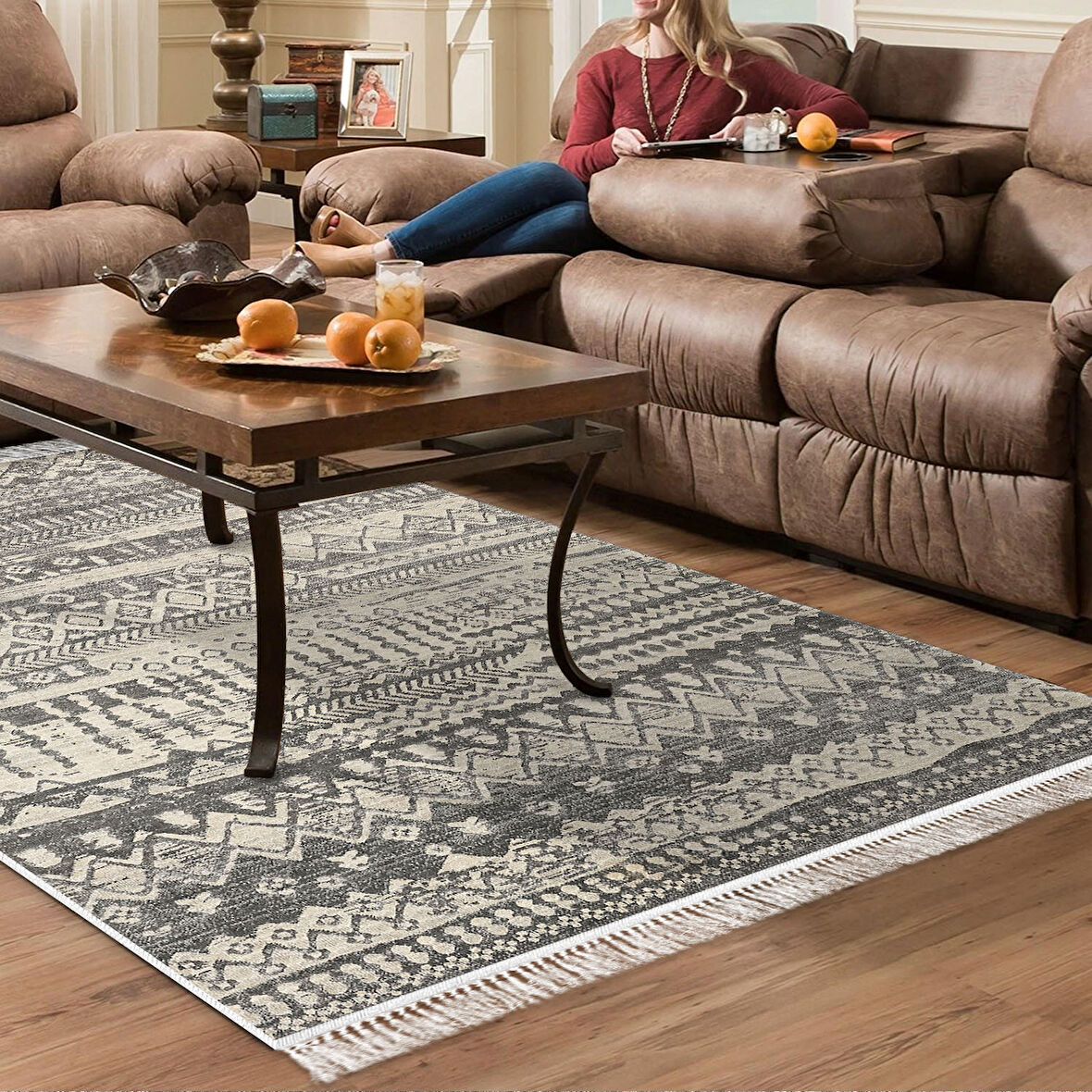 Dekoreko Kaymaz Taban Djt Salon Halısı Trend Saçaklı İskandinav F5080