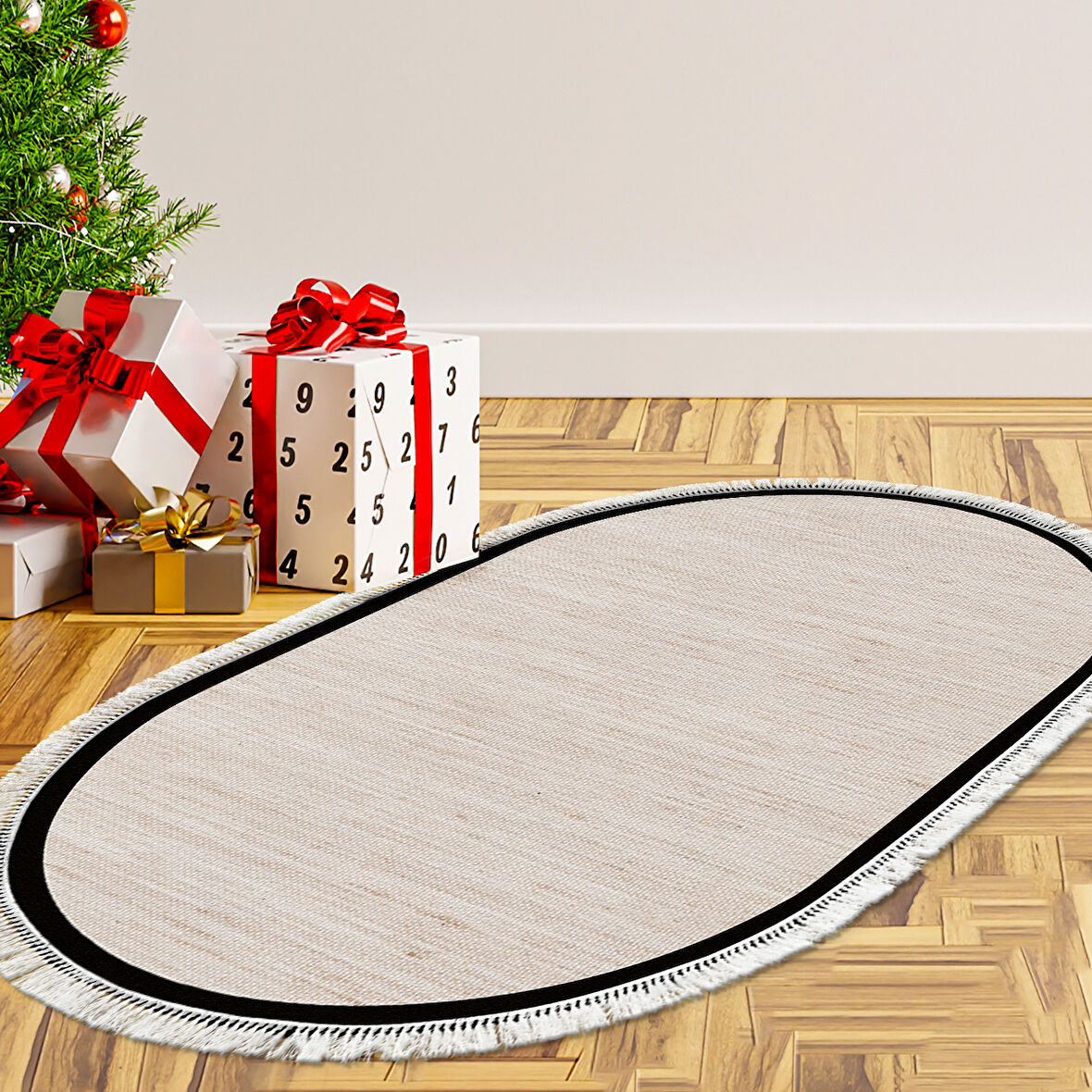 Alanur Home Kaymaz Taban Djt Banyo Mutfak Salon Halı Star Pamuk Saçaklı Oval Dokuma Desen E5007