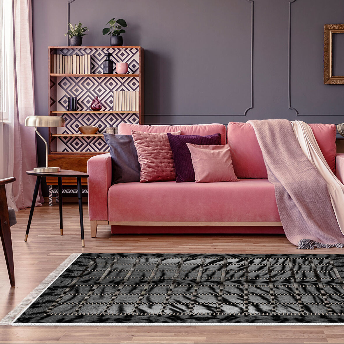 Dekoreko Kaymaz Taban Djt Salon Halısı Yıldız Deri Saçaklı Modern 1906