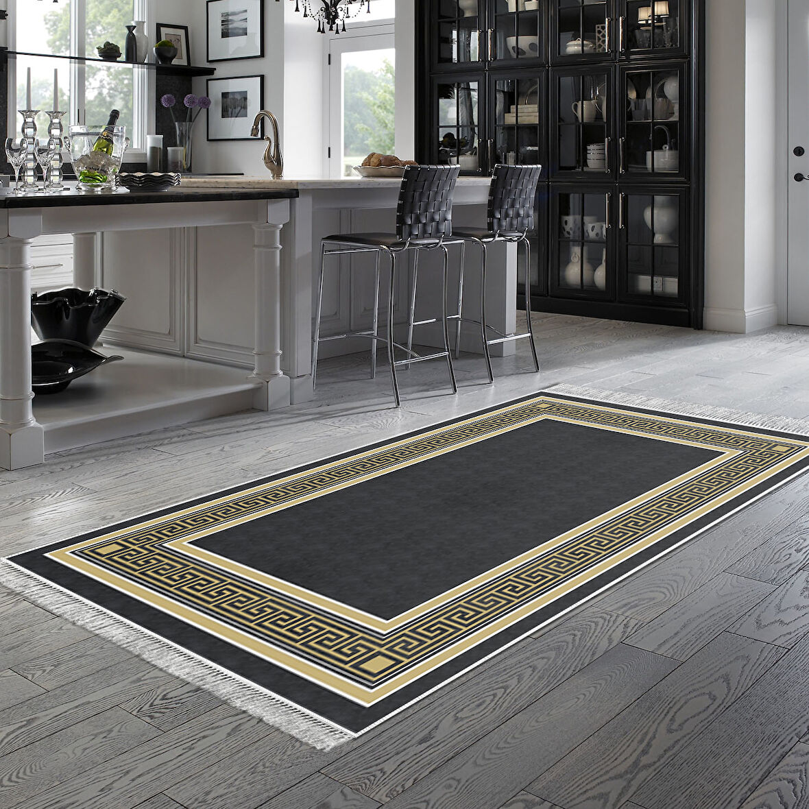 Dekoreko Kaymaz Taban Djt Mutfak Halısı Yıldız Deri Saçaklı Modern M5140