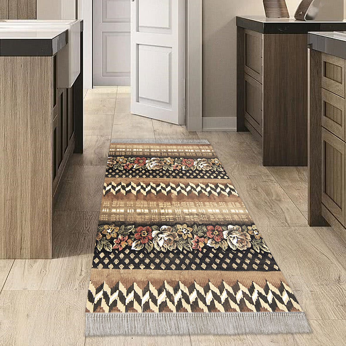 Dekoreko Kaymaz Taban Djt Mutfak Halısı Yıldız Deri Saçaklı Modern Mu127