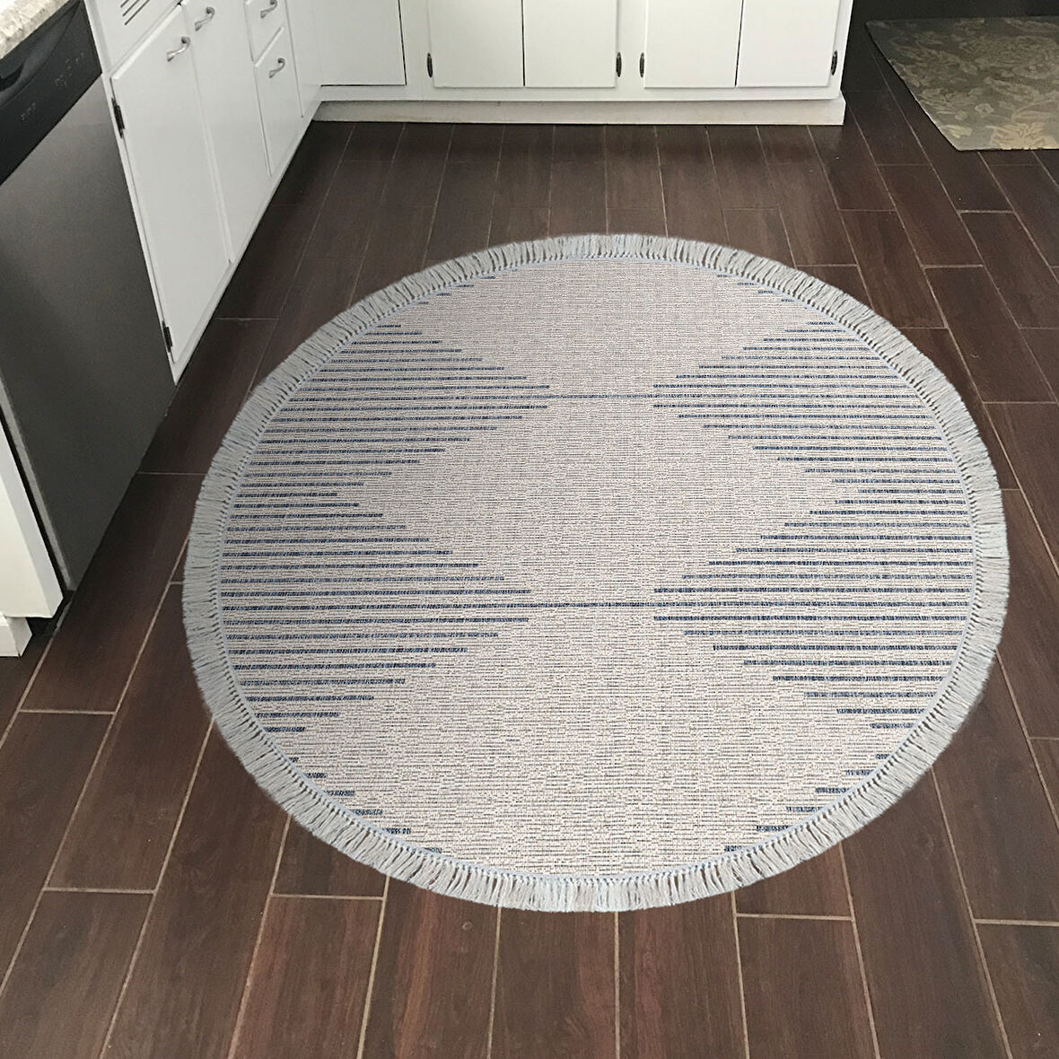 Dekoreko Kaymaz Taban Djt Mutfak Halısı Star Pamuk Saçaklı Yuvarlak İskandinav F5085