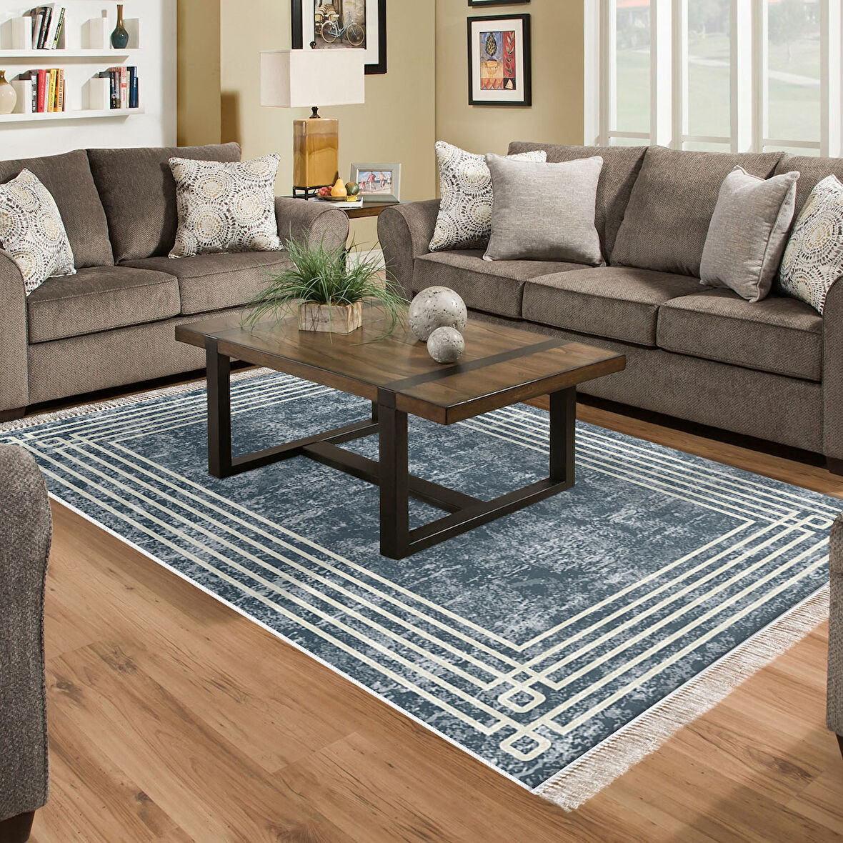 Dekoreko Kaymaz Taban Djt Salon Halısı Trend Saçaklı Modern M5142