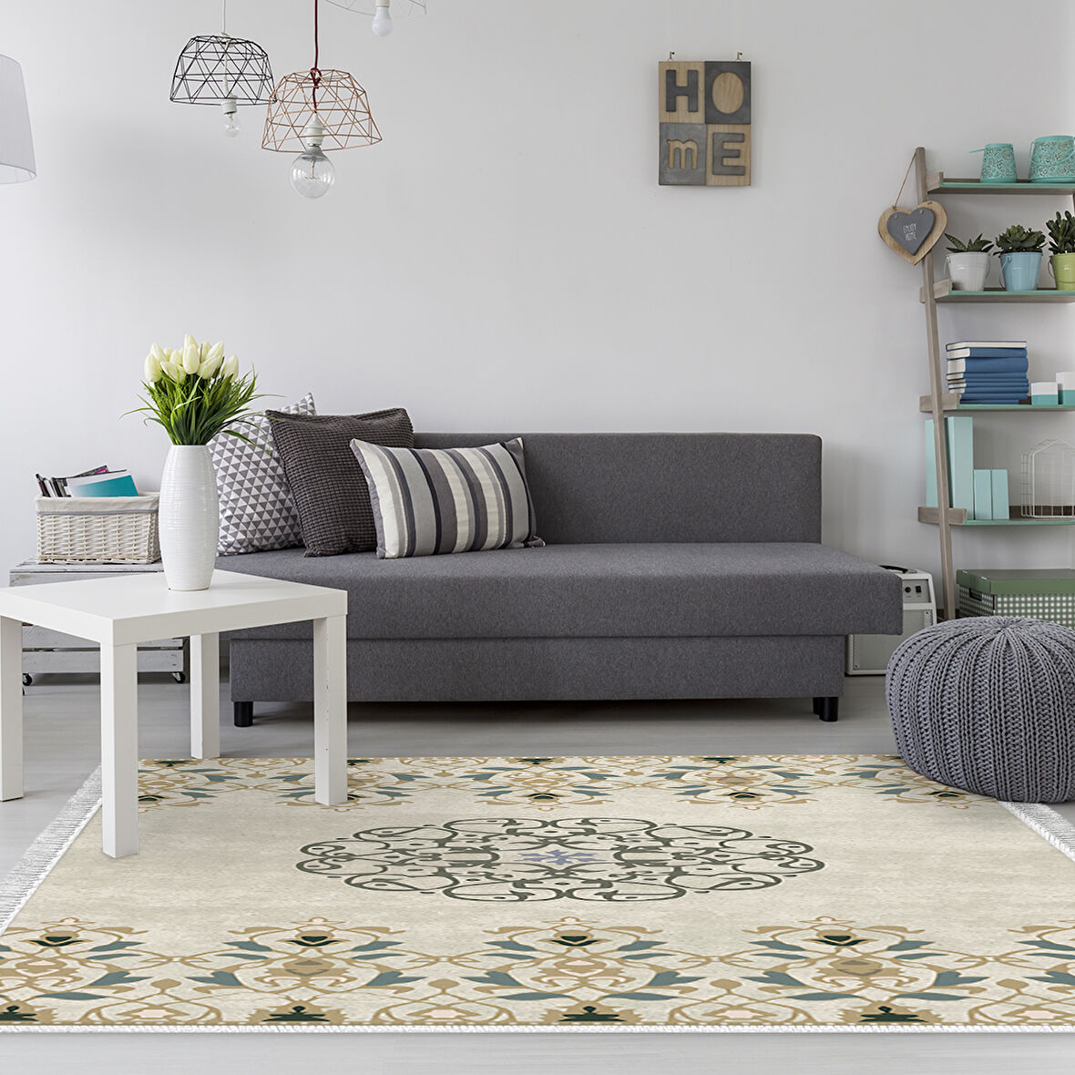 Dekoreko Kaymaz Taban Djt Salon Halısı Trend Saçaklı Modern 1491