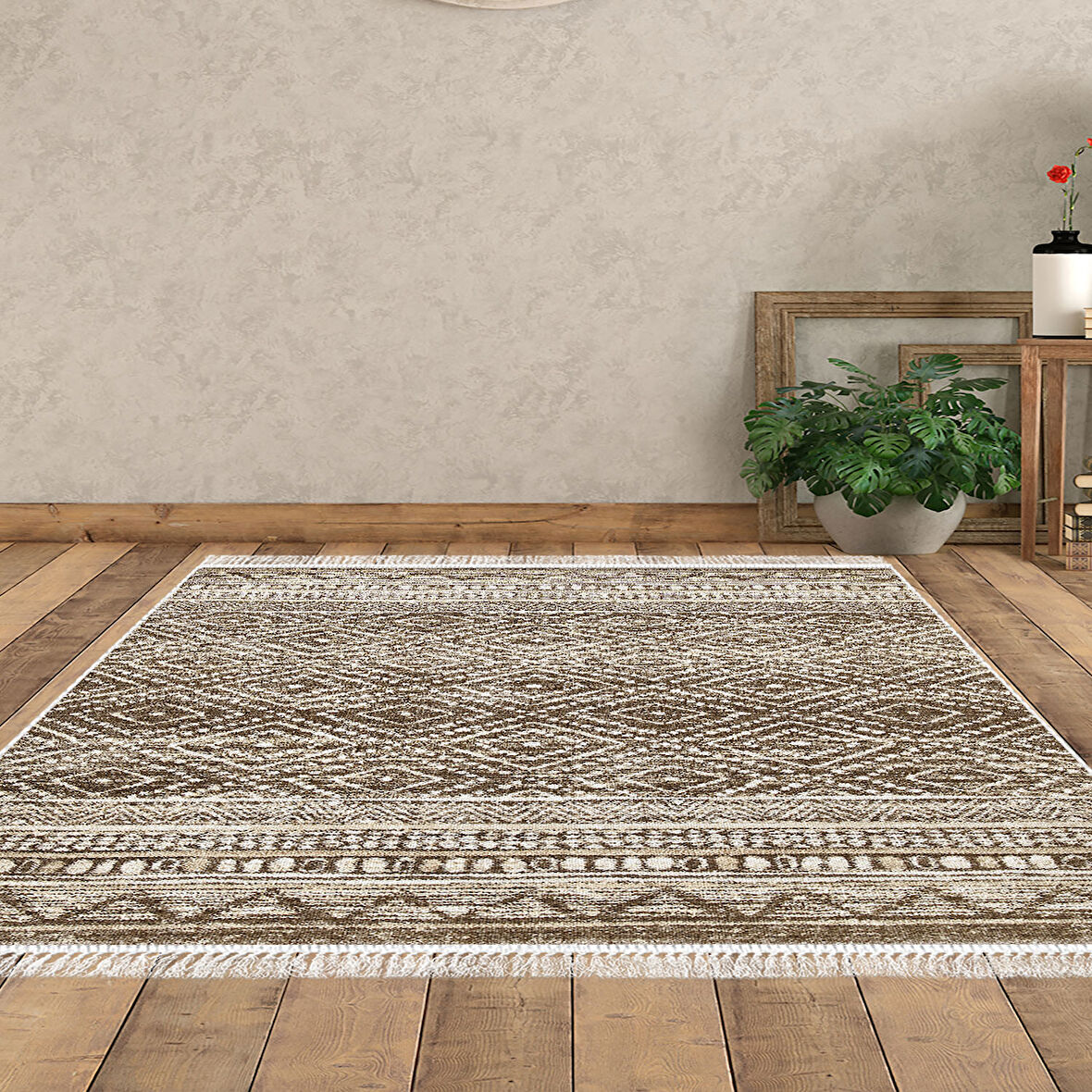 Dekoreko Kaymaz Taban Djt Salon Halısı Star Pamuk Saçaklı İskandinav F5087