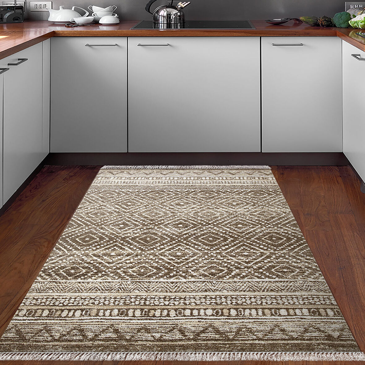 Dekoreko Kaymaz Taban Djt Mutfak Halısı Star Pamuk Saçaklı İskandinav F5087