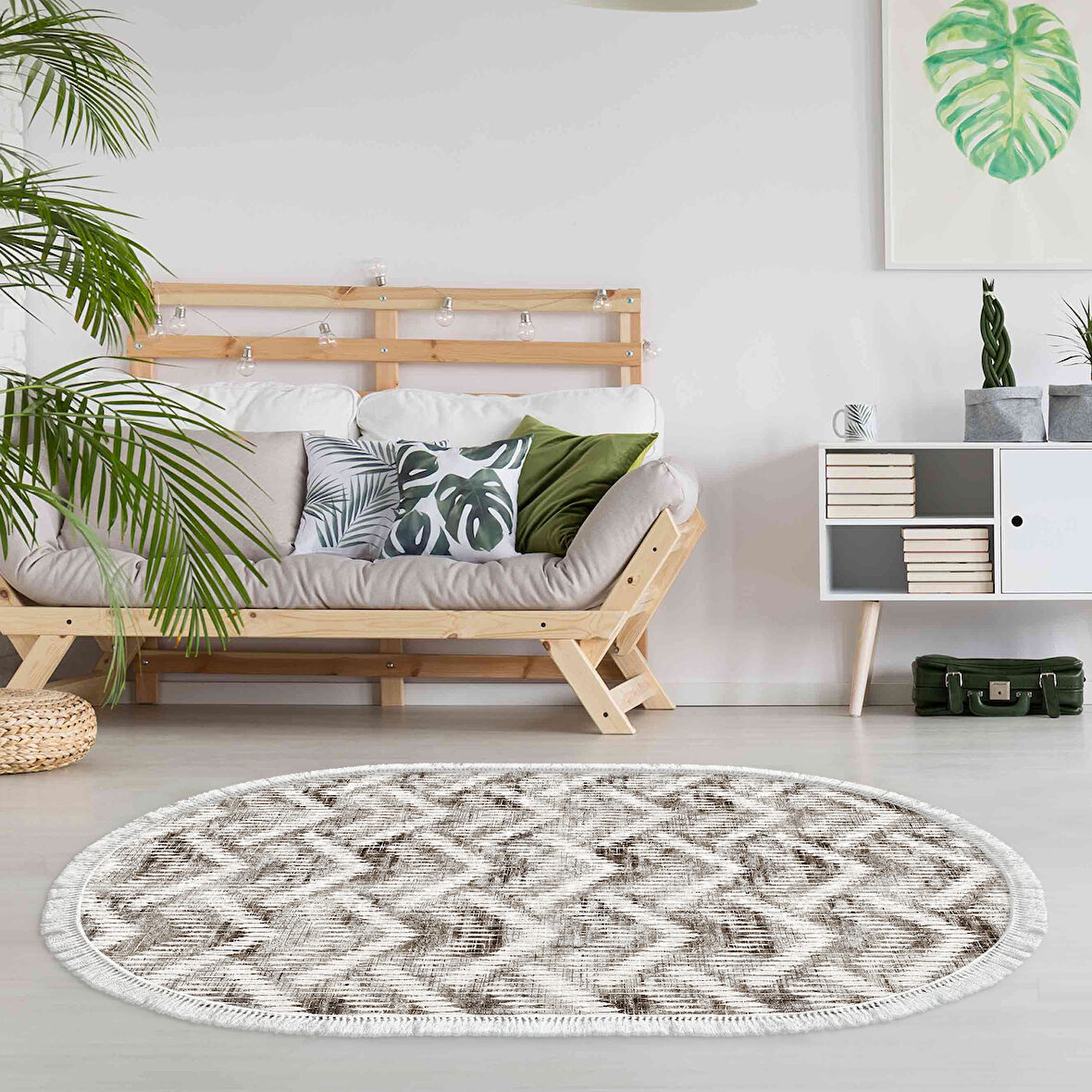 Dekoreko Kaymaz Taban Djt Salon Halısı Star Pamuk Saçaklı Oval İskandinav F5124