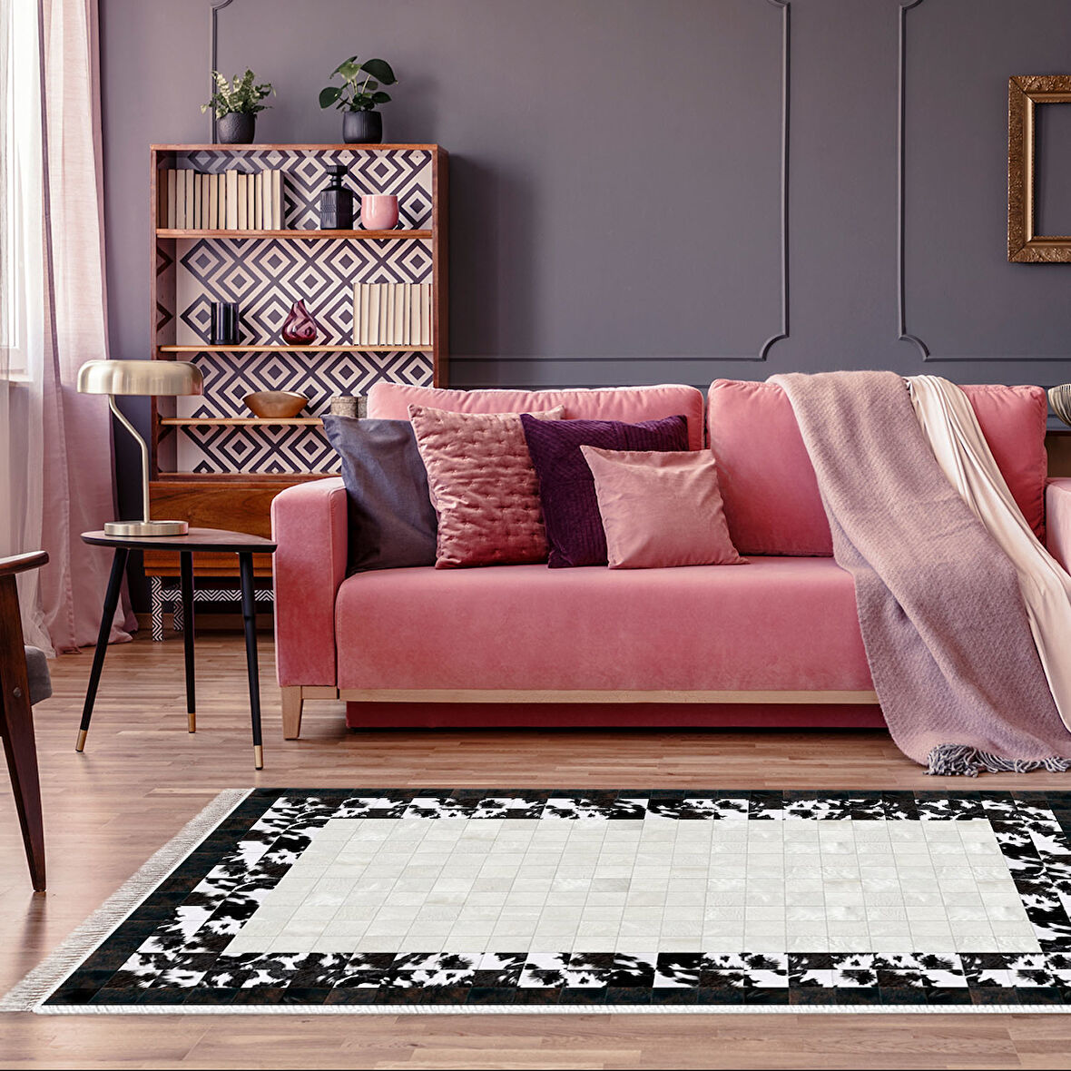 Dekoreko Kaymaz Taban Djt Salon Halısı Yıldız Deri Saçaklı Modern 1495
