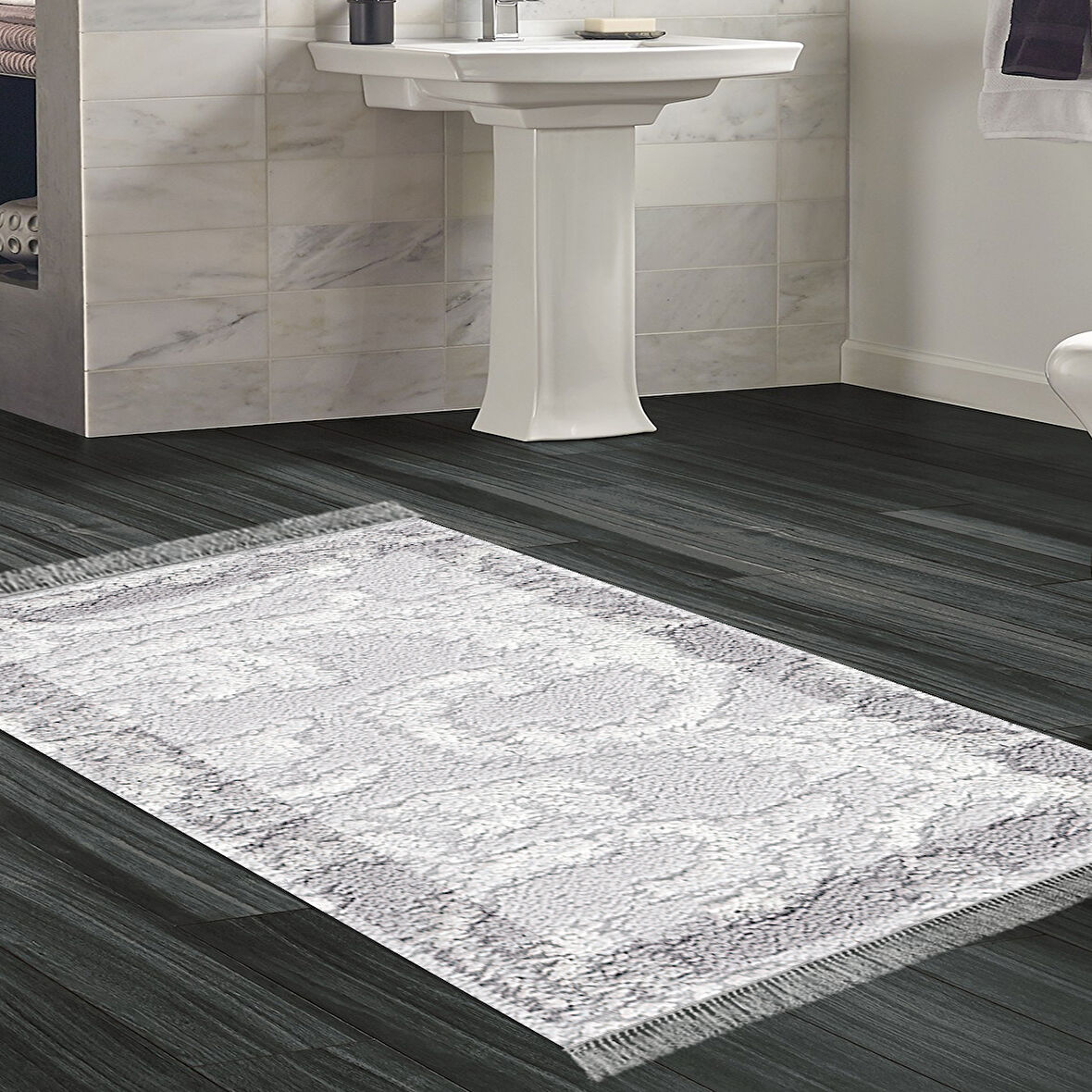 Dekoreko Kaymaz Taban Djt Banyo Halısı Trend Saçaklı Modern 1314