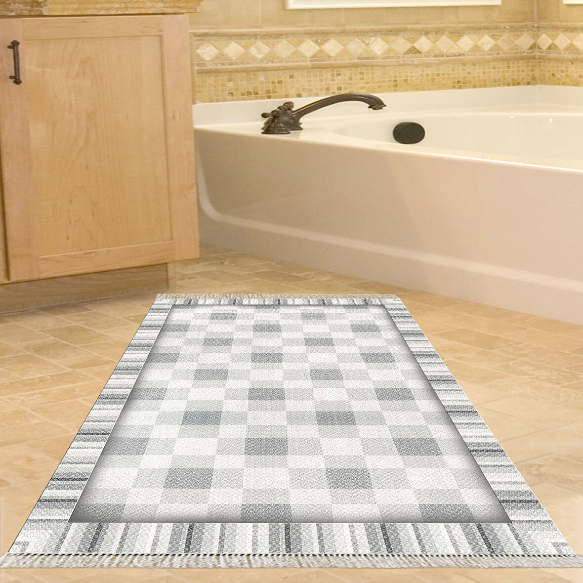 Dekoreko Kaymaz Taban Djt Banyo Halısı Yıldız Deri Saçaklı Modern 1913