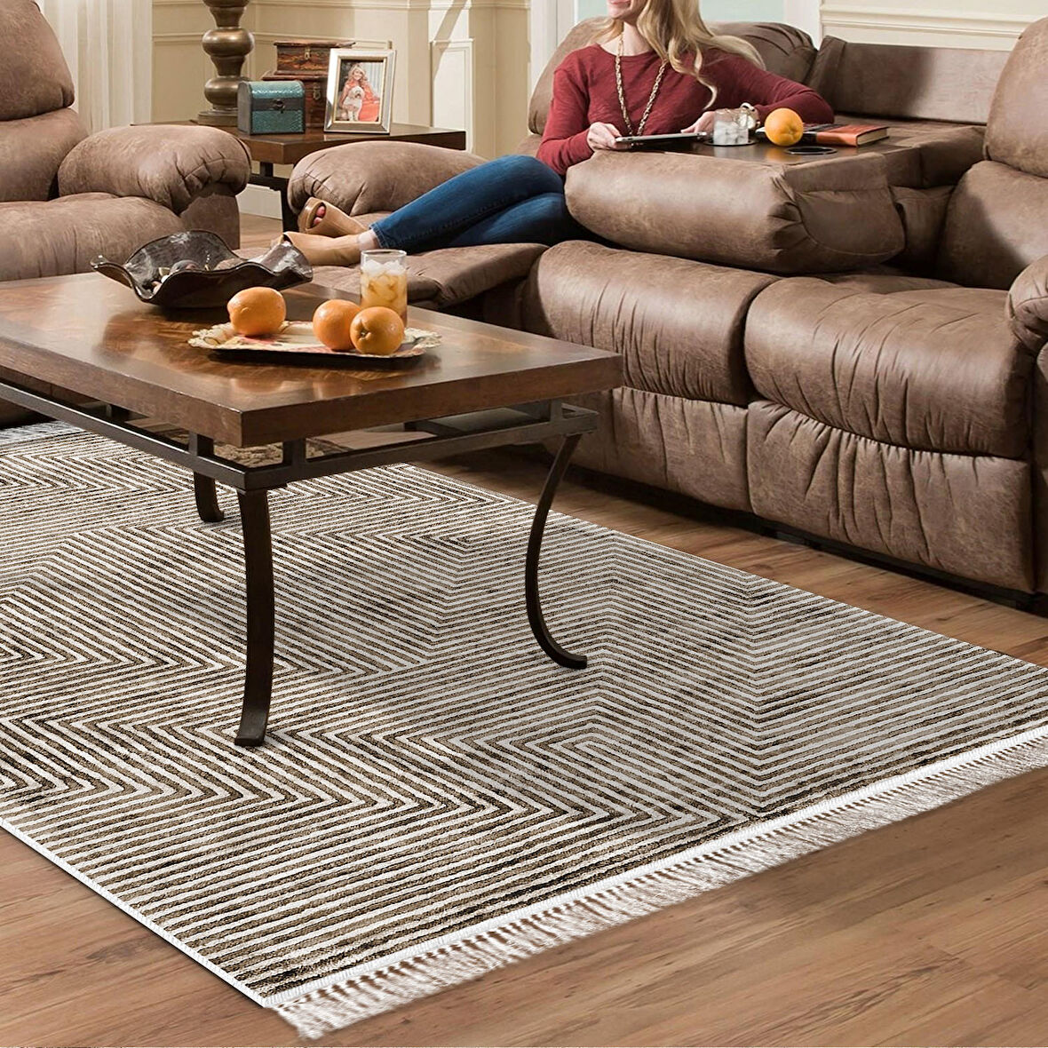 Dekoreko Kaymaz Taban Djt Salon Halısı Star Pamuk Saçaklı Modern Mu134