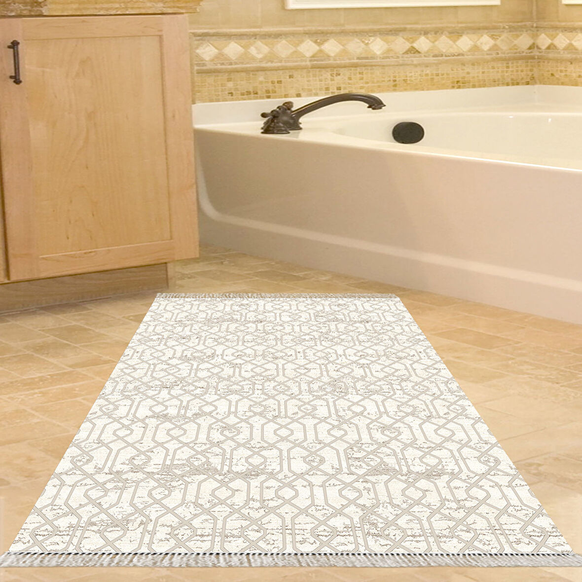 Dekoreko Kaymaz Taban Djt Banyo Halısı Trend Saçaklı Modern 757