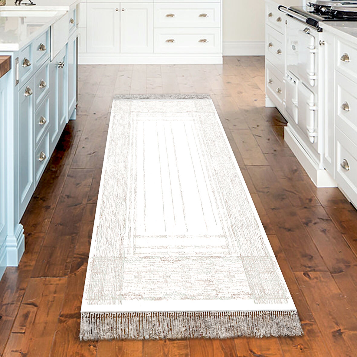 Dekoreko Kaymaz Taban Djt Mutfak Halısı Star Pamuk Saçaklı Modern M5076