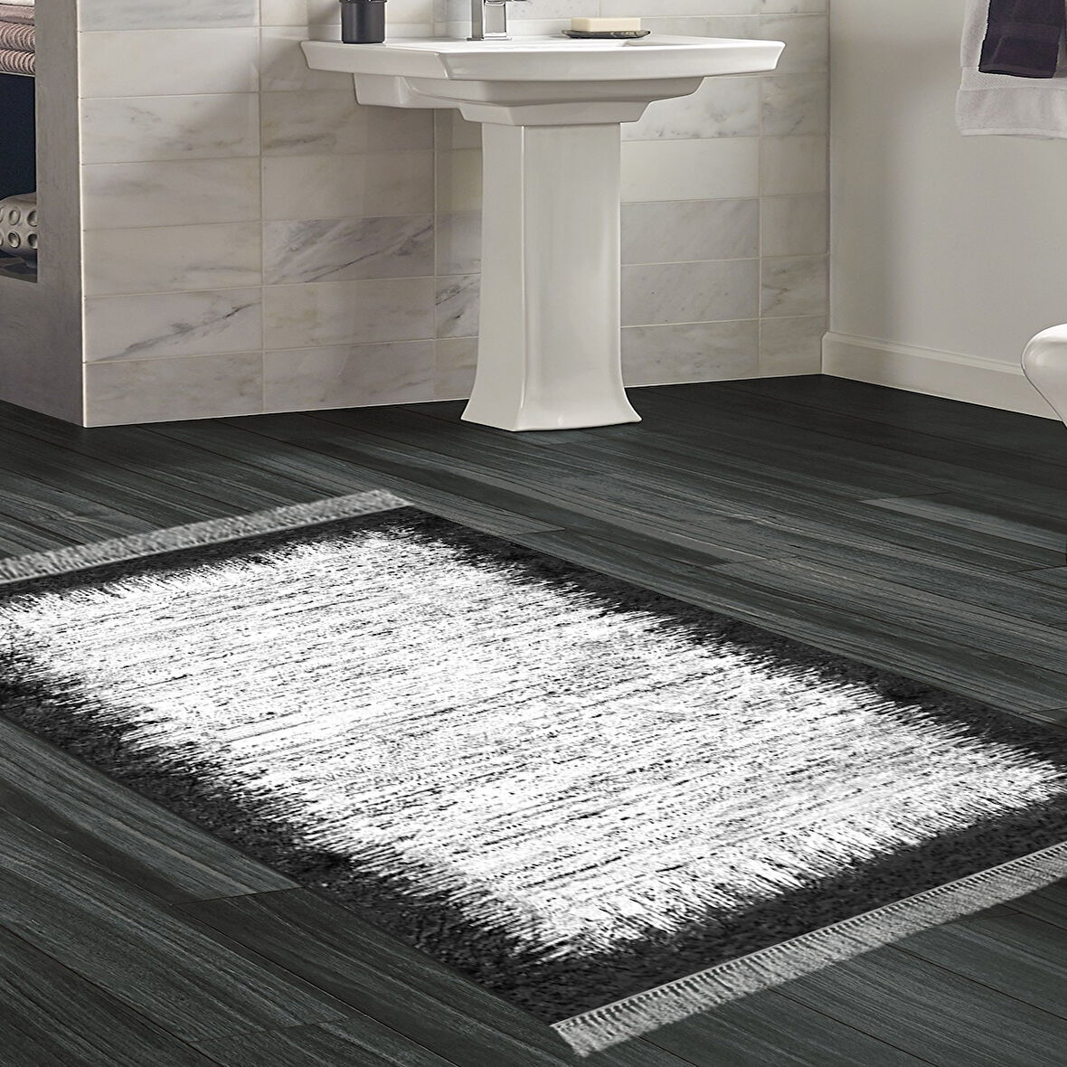 Dekoreko Kaymaz Taban Djt Banyo Halısı Star Pamuk Saçaklı Modern 1342