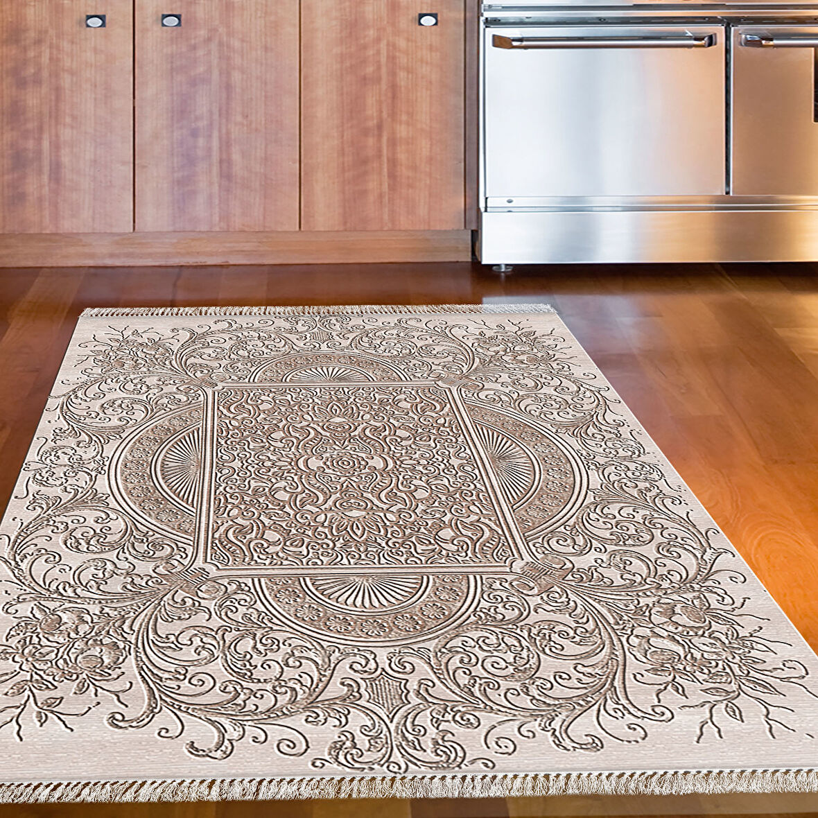 Dekoreko Kaymaz Taban Djt Mutfak Halısı Yıldız Deri Saçaklı Modern 1488