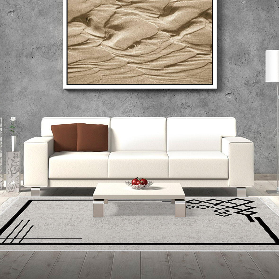 Dekoreko Kaymaz Taban Djt Salon Halısı Yıldız Deri Saçaklı Modern 1919