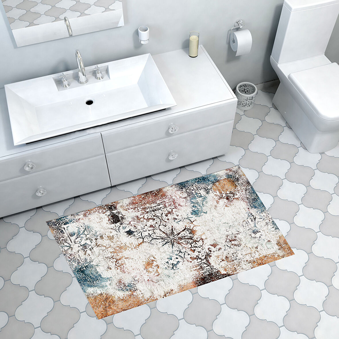 Dekoreko Kaymaz Taban Djt Banyo Halısı Trend Modern 609M