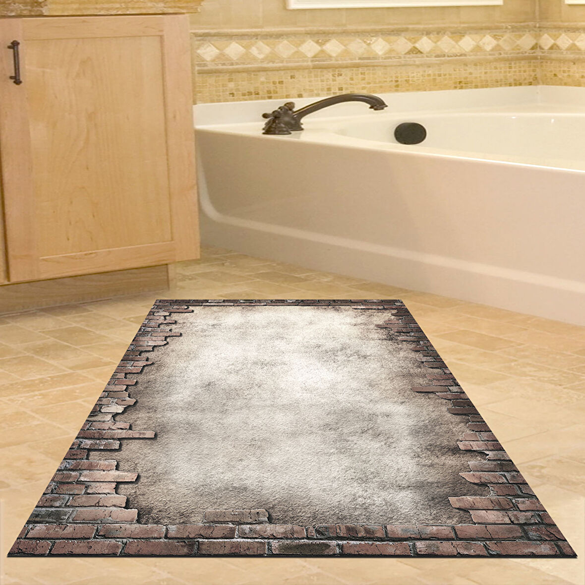 Dekoreko Kaymaz Taban Djt Banyo Halısı Yıldız Deri Modern F5049