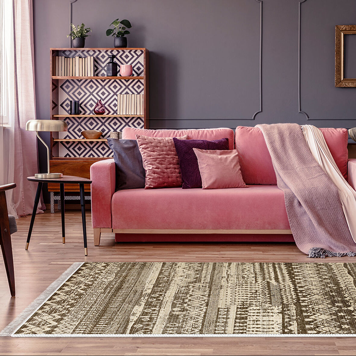 Dekoreko Kaymaz Taban Djt Salon Halısı Trend Saçaklı İskandinav F5080